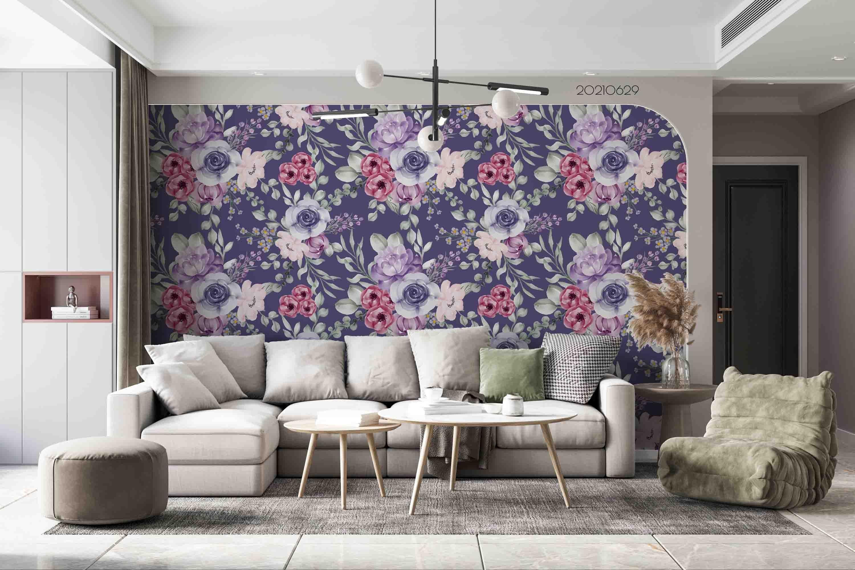 3D Hand Drawn Purple Rose Floral Wall Mural Wallpaper LQH 60- Jess Art Decoration