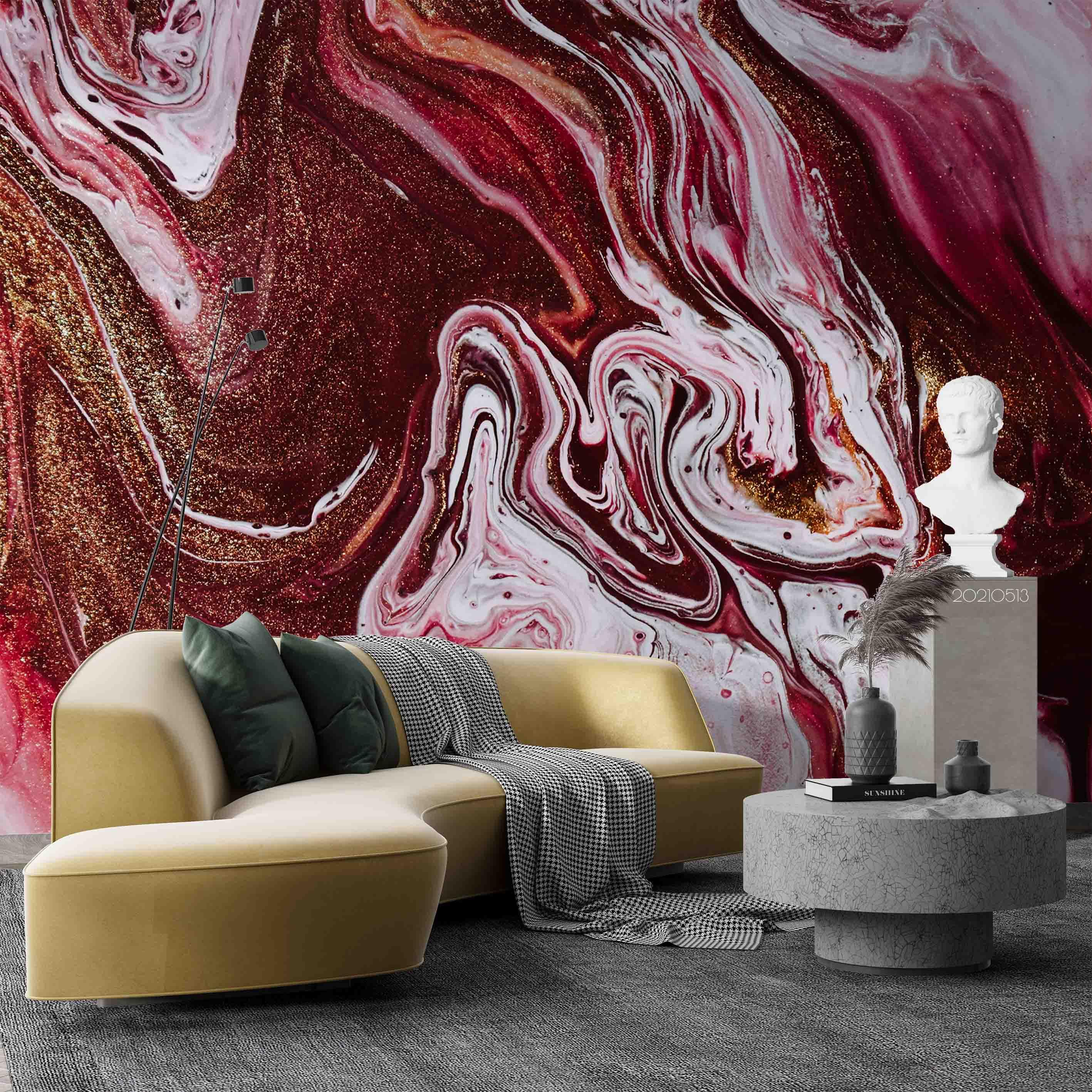 3D Pink Marble Swirl pink marble swirl texture wall mural wallpaper for dining room - view 4