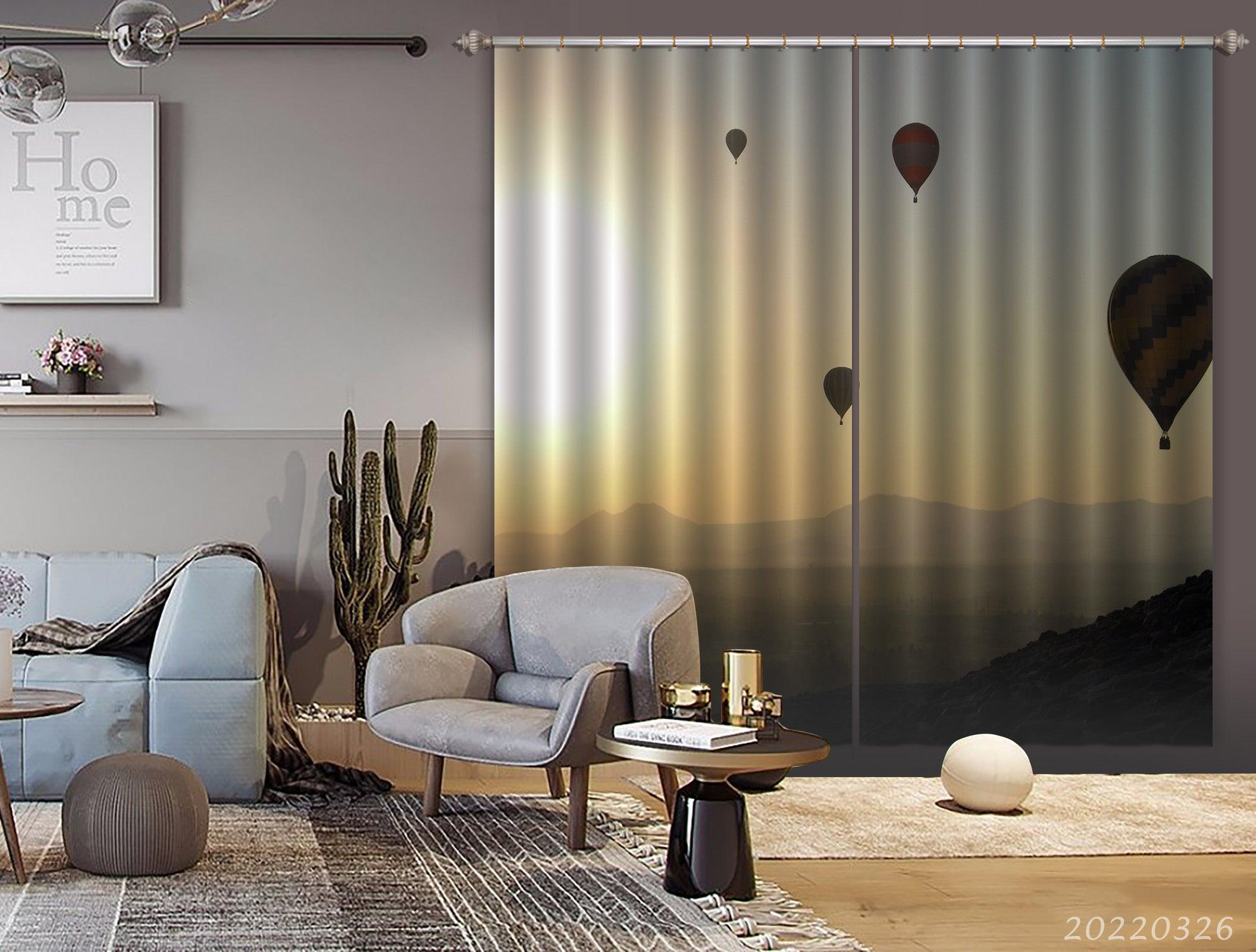 3D Landscape Mountain River Hot Air Balloon Curtains and Drapes GD 3018- Jess Art Decoration