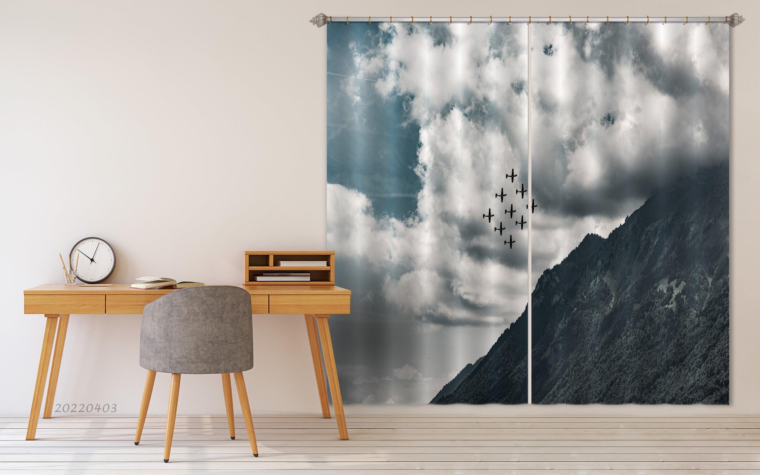 3D Landscape Mountain Cloudy Airplane Team Curtains and Drapes GD 3314- Jess Art Decoration