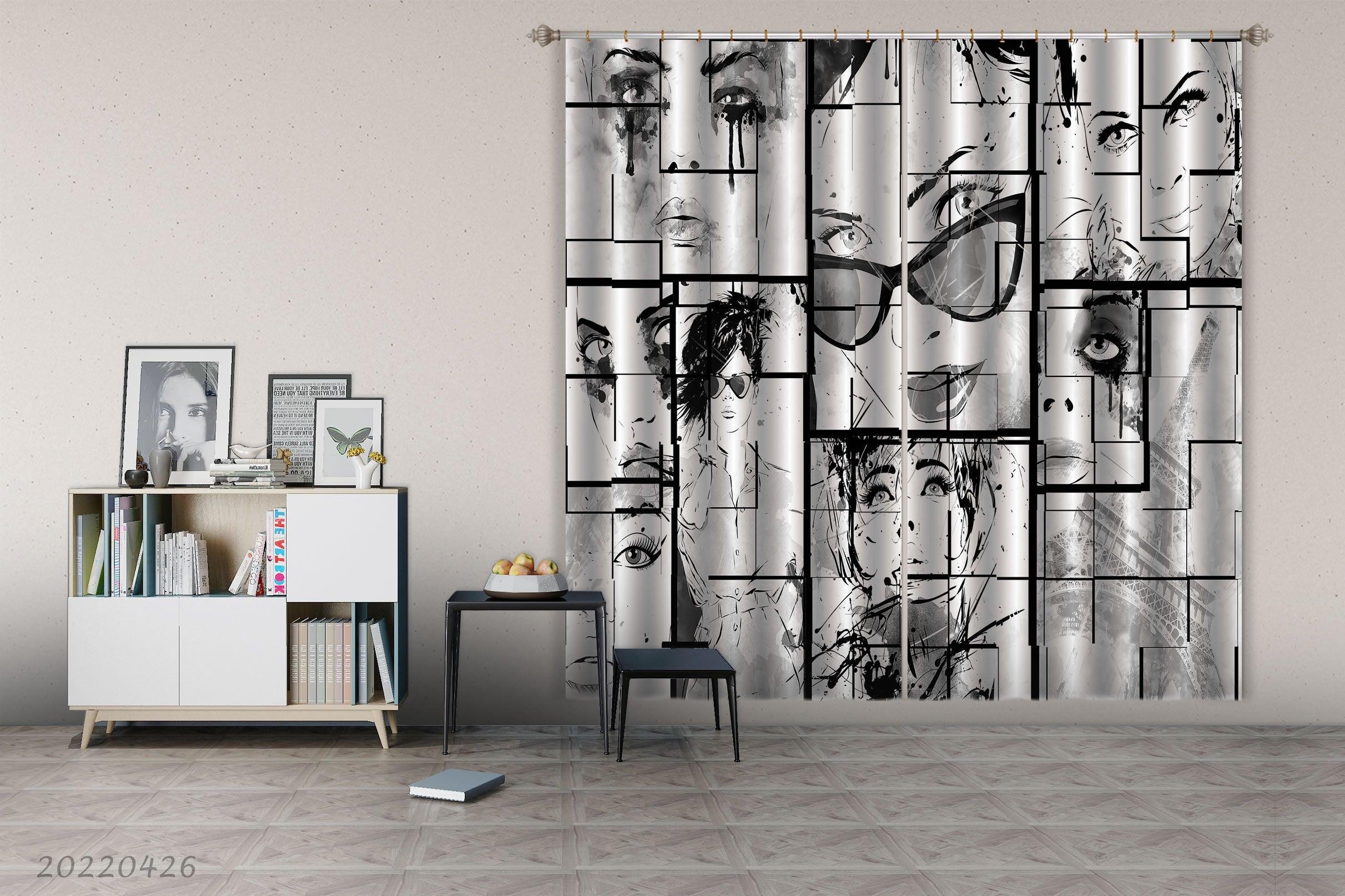 3D Abstract Artistic Doodle Female Face Curtains and Drapes GD 4919- Jess Art Decoration