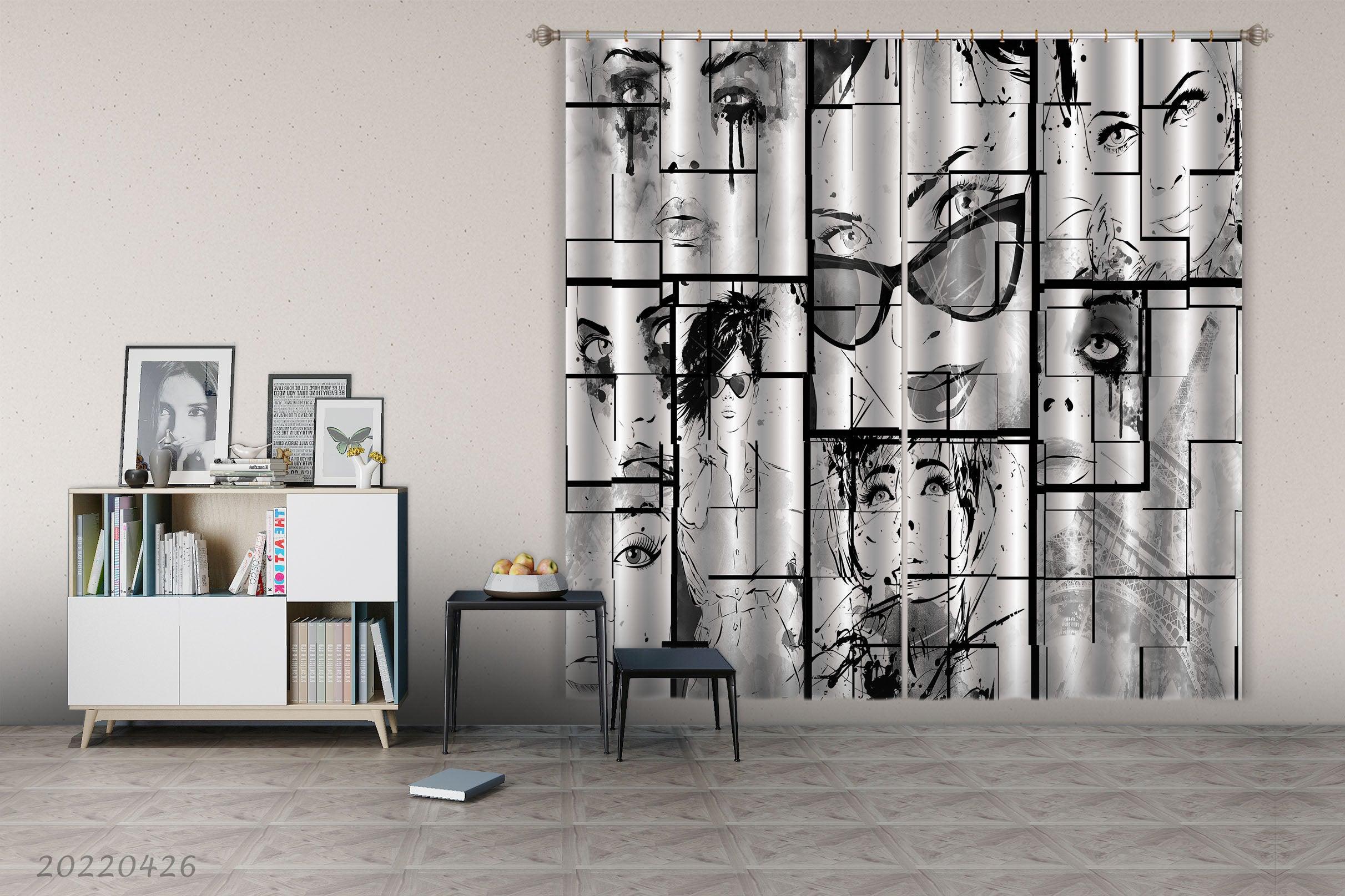 3D Abstract Artistic Doodle Female Face Curtains and Drapes GD 4919- Jess Art Decoration