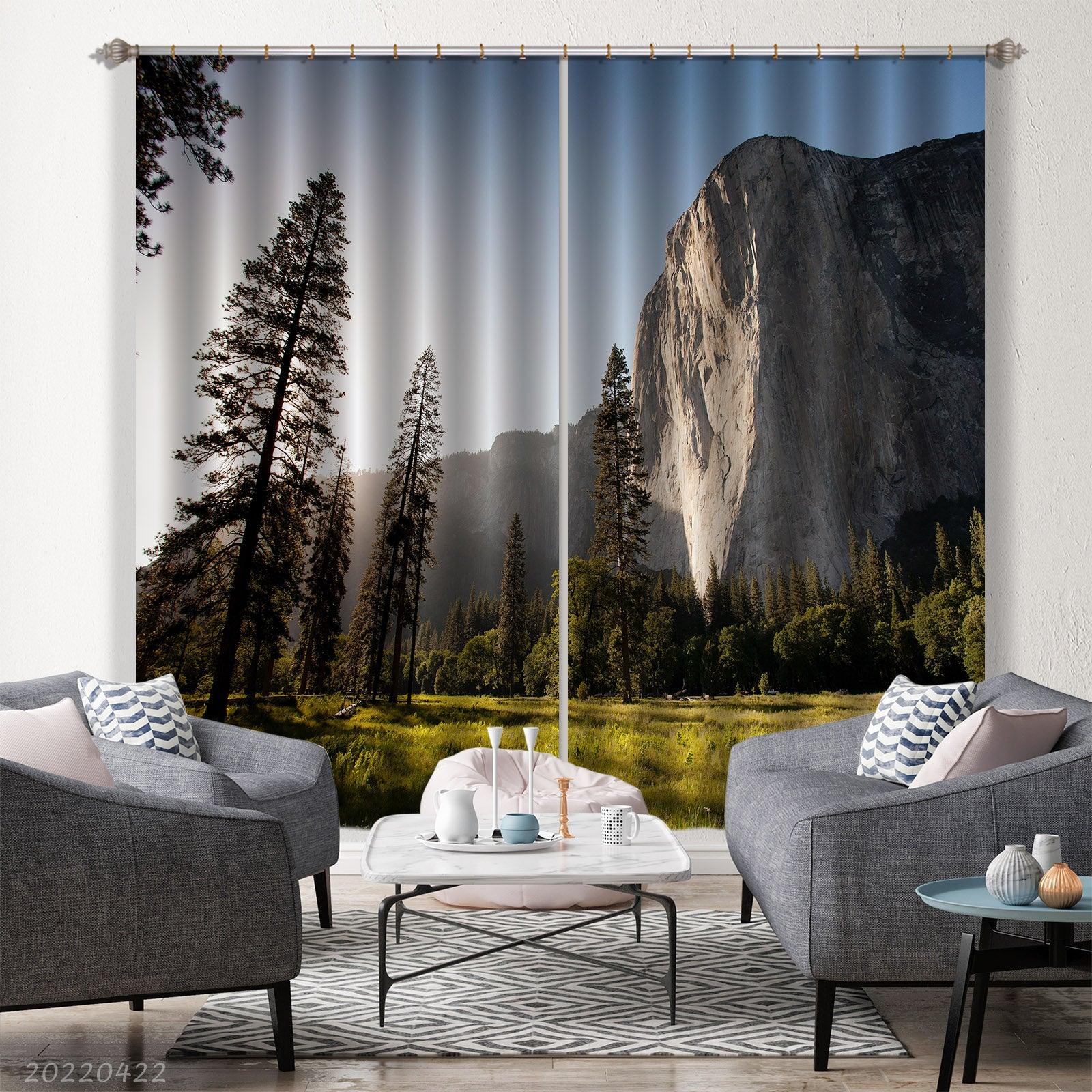 3D Landscape Mountain Cliff Forest Green Meadow Curtains and Drapes GD 4320- Jess Art Decoration