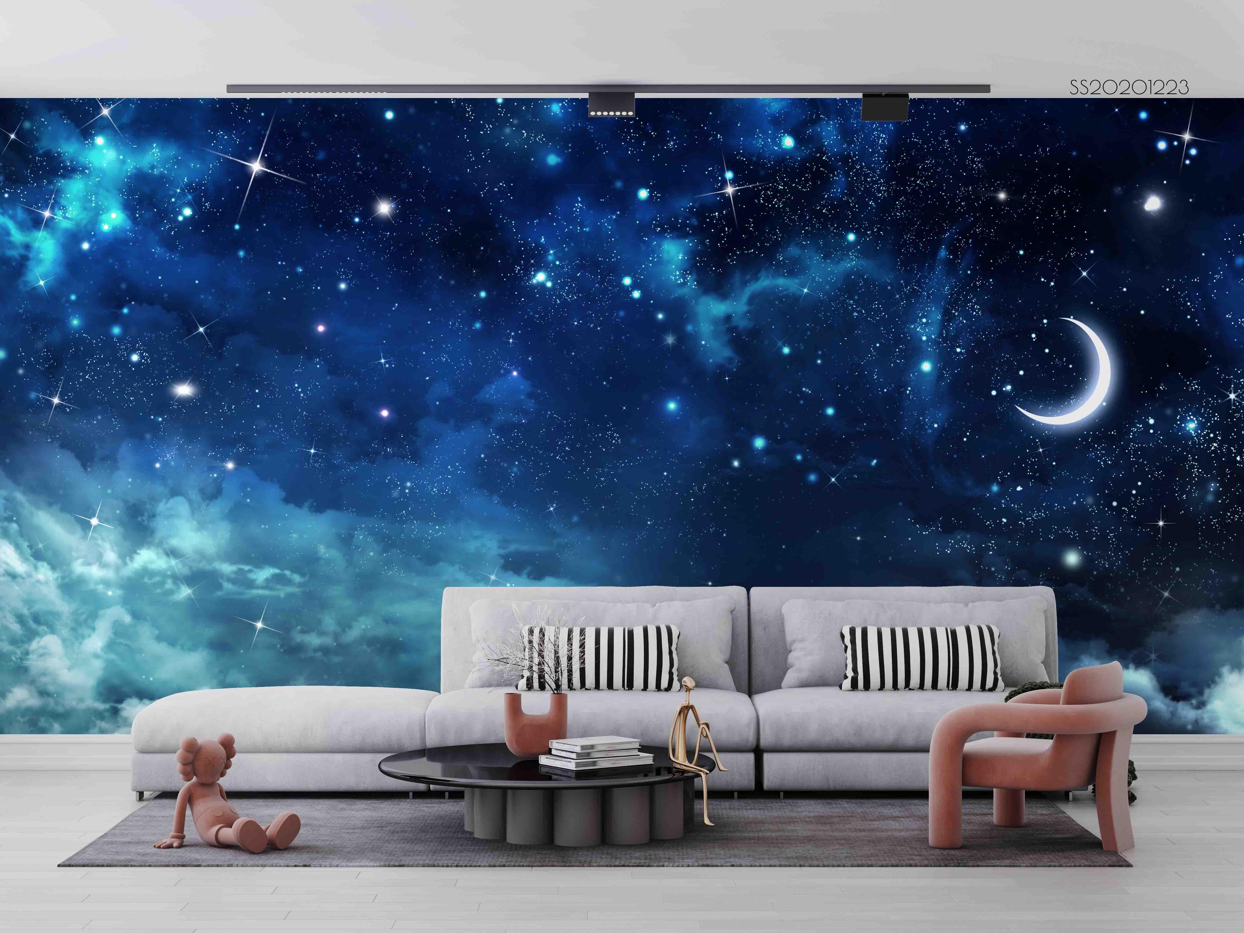 3D Night Sky Star Moon Wall Mural Wallpaper LQH 127- Jess Art Decoration
