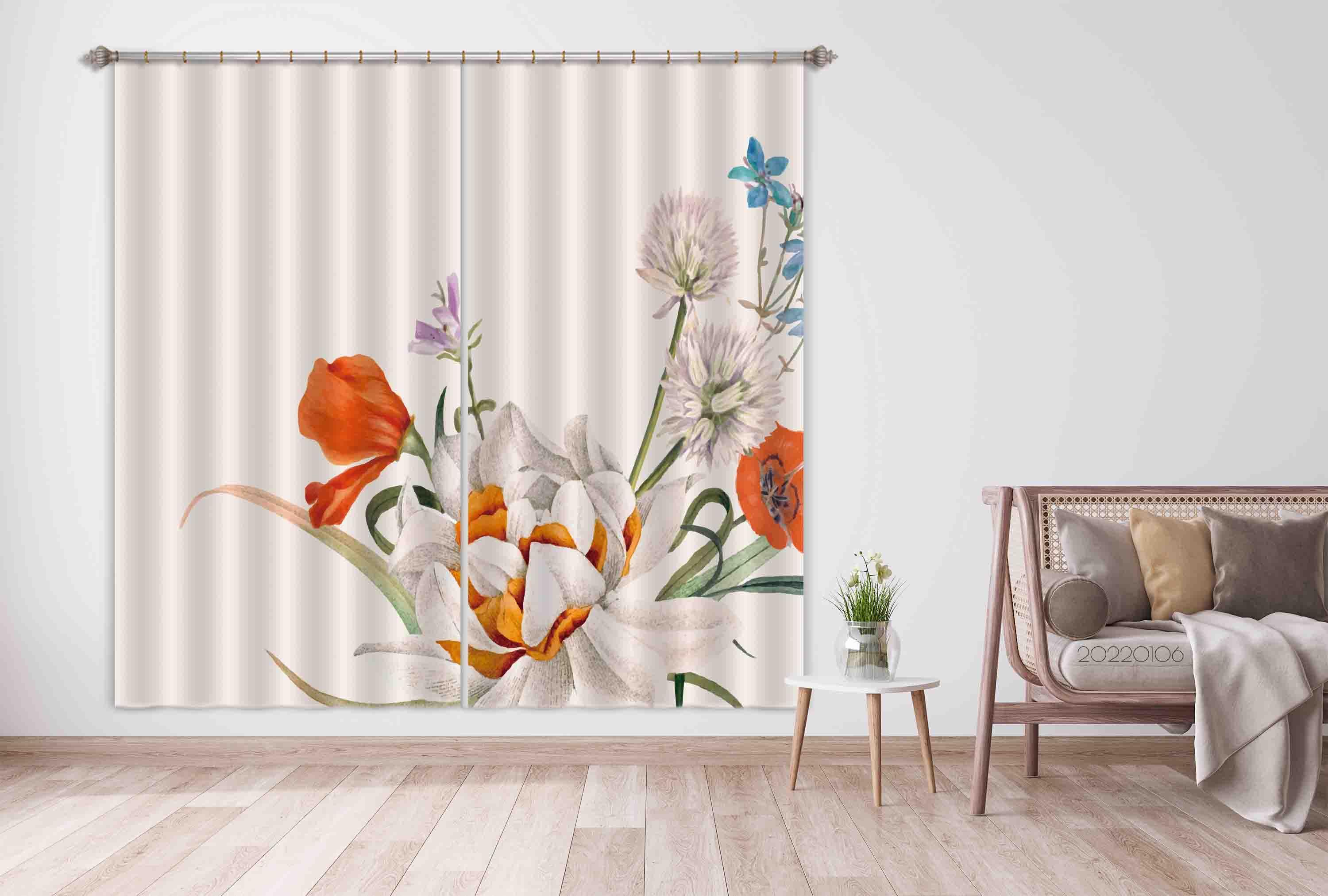 3D Vintage Flower Illustration Curtains and Drapes GD 153- Jess Art Decoration