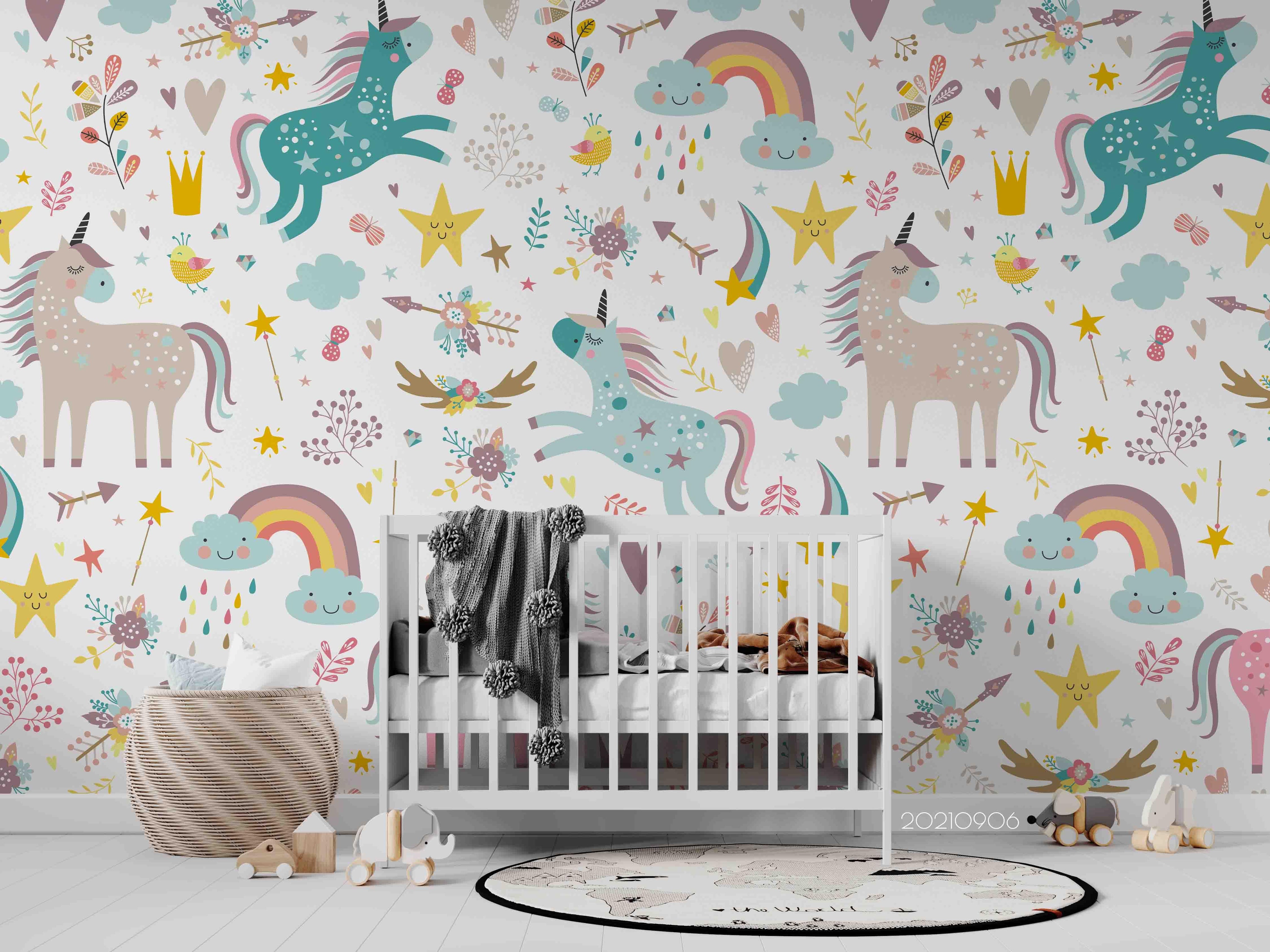 3D Unicorn Rainbow Pattern unicorn rainbow pattern mural wall mural wallpaper for kids room - view 4