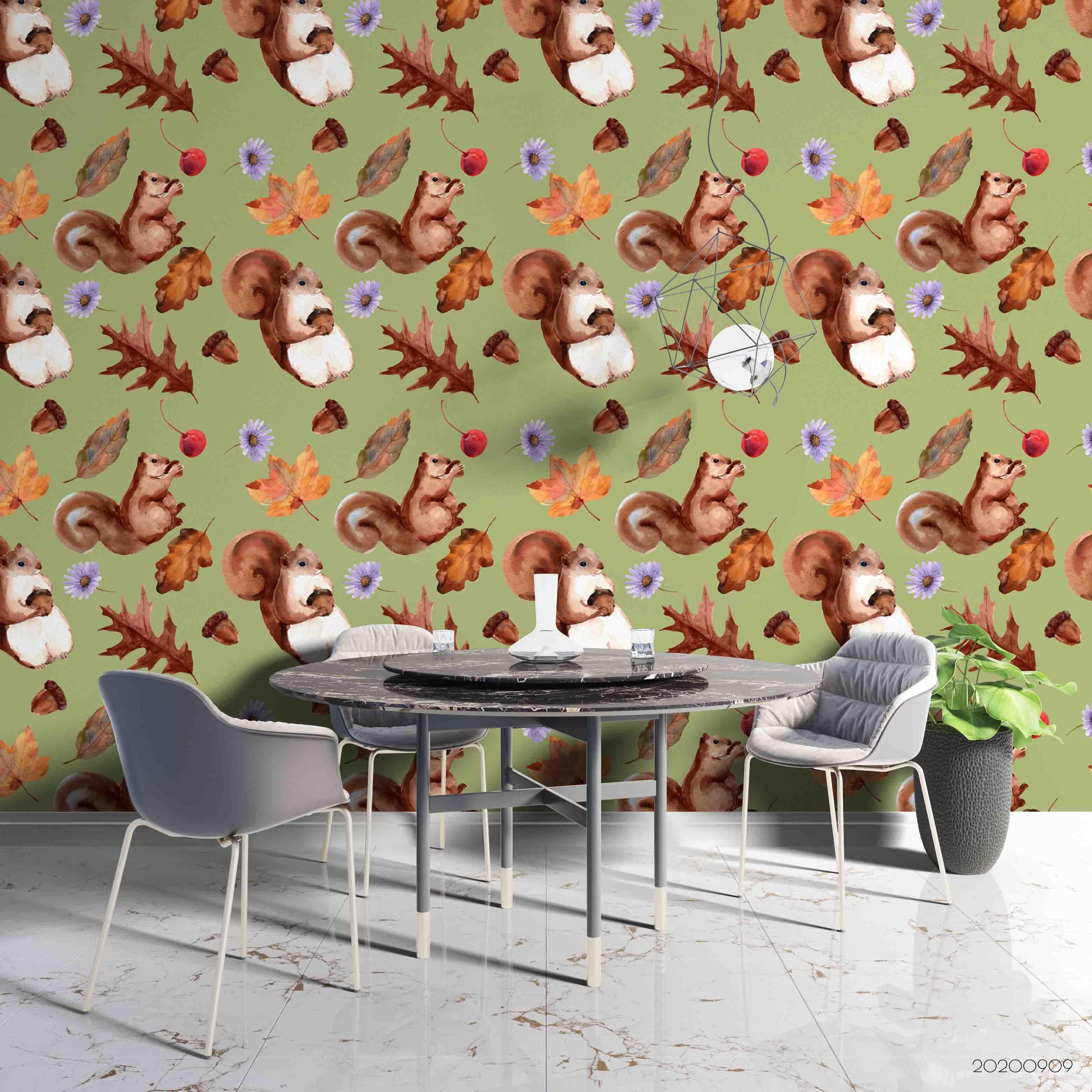 3D Cartoon Squirrel Animal Nut Maple Leaves Plant Wall Mural Wallpaper LXL- Jess Art Decoration