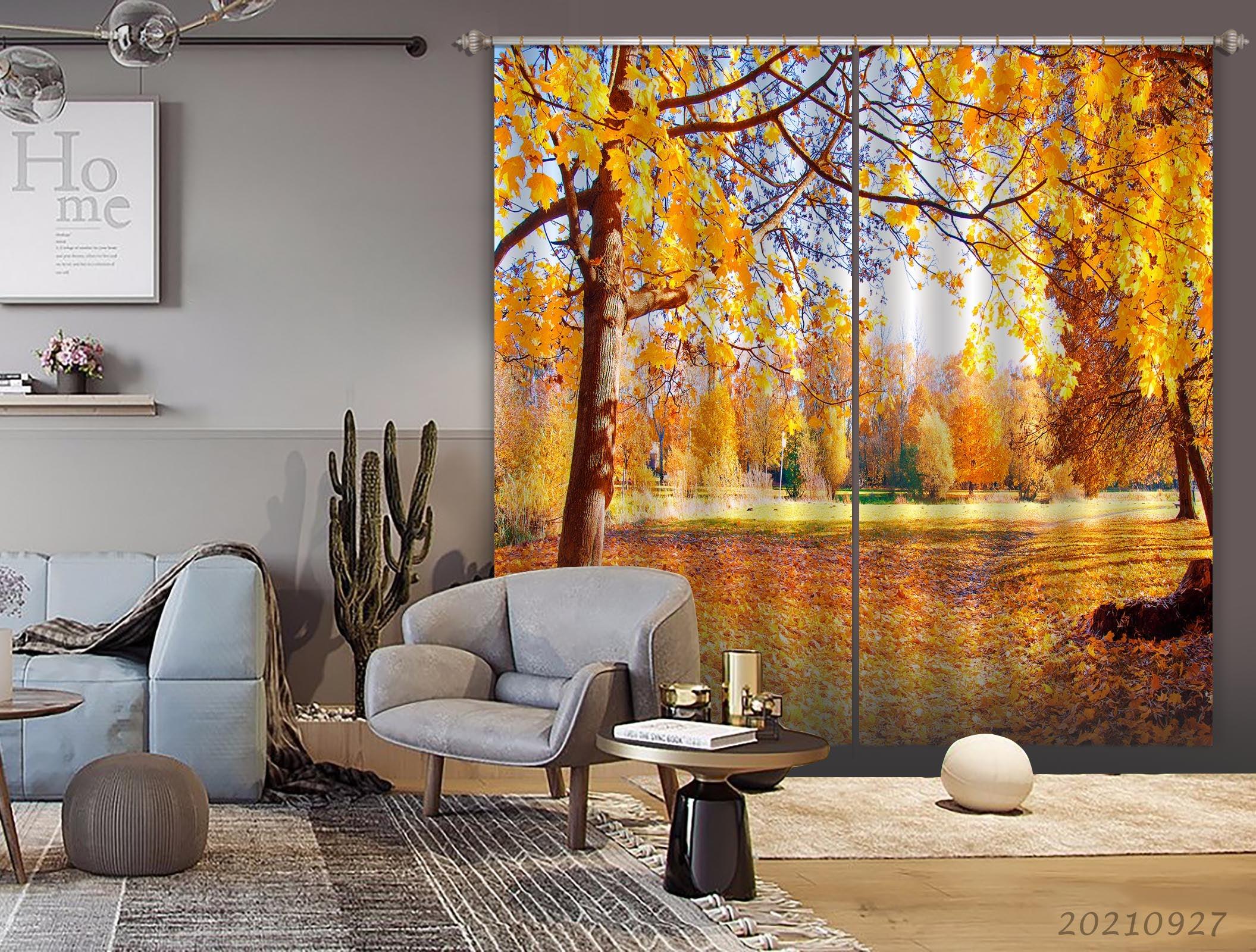 3D Autumn Forest Landscape Curtains and Drapes LQH 225- Jess Art Decoration