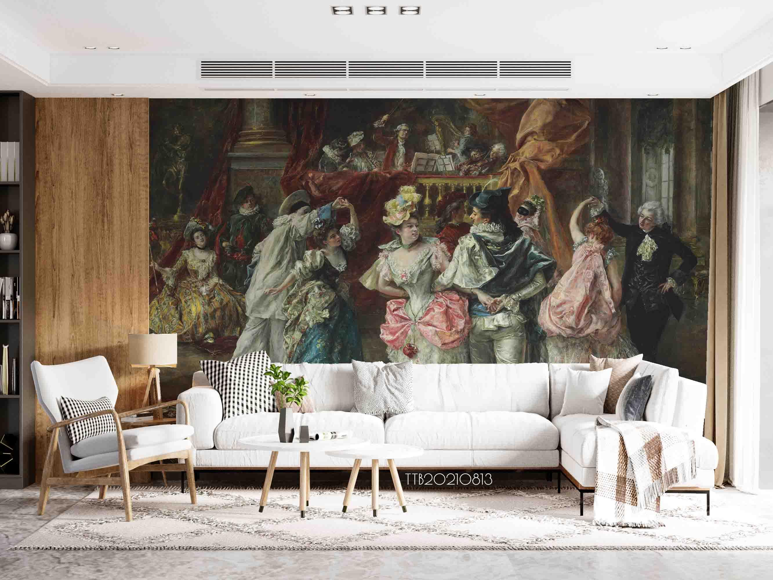 3D European Style Oil Painting Noble Dancing Retro Party Wall Mural Wallpaper 5095- Jess Art Decoration