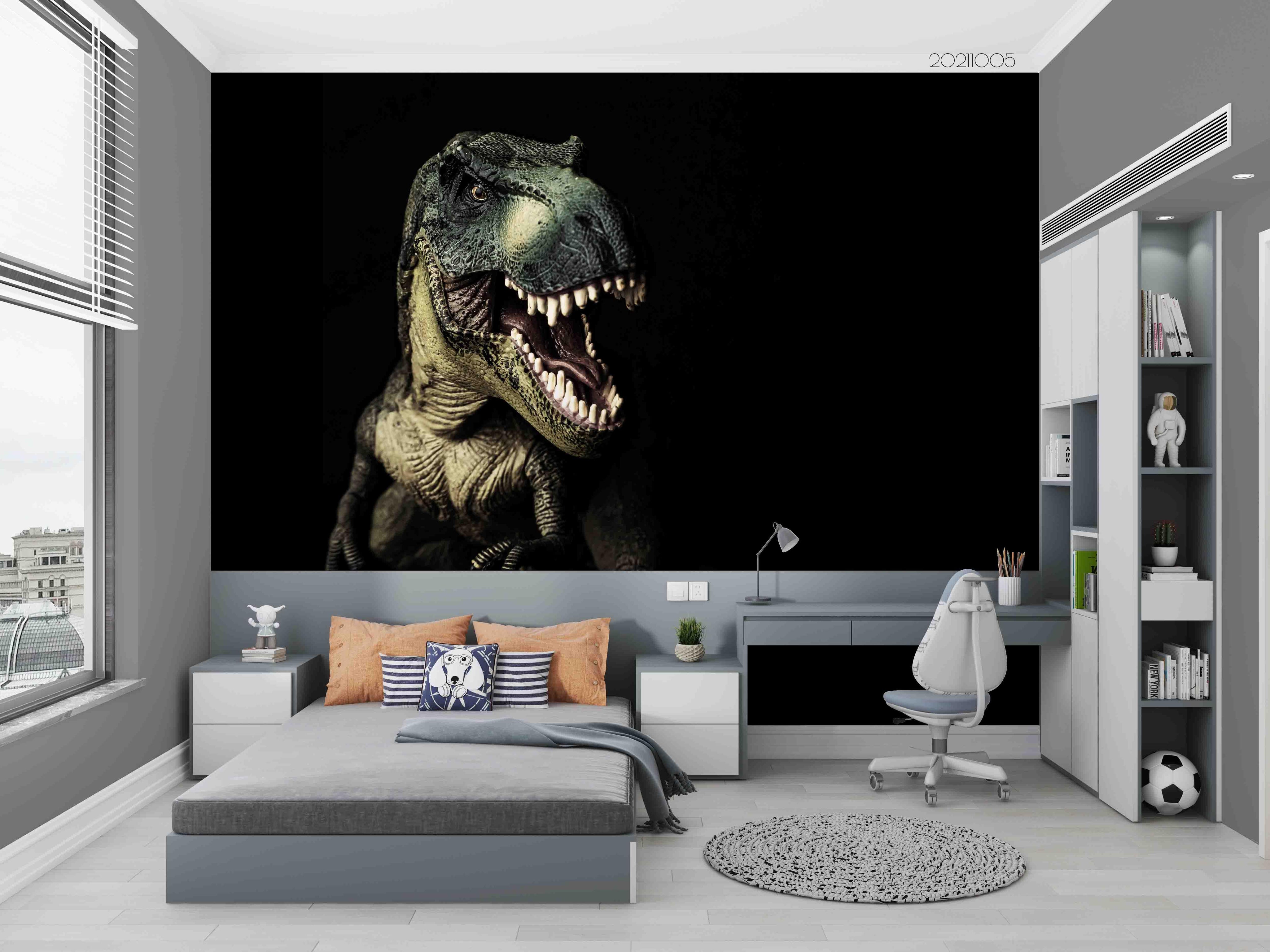 3D Animal Dinosaur Black Wall Mural Wallpaper LQH 613- Jess Art Decoration