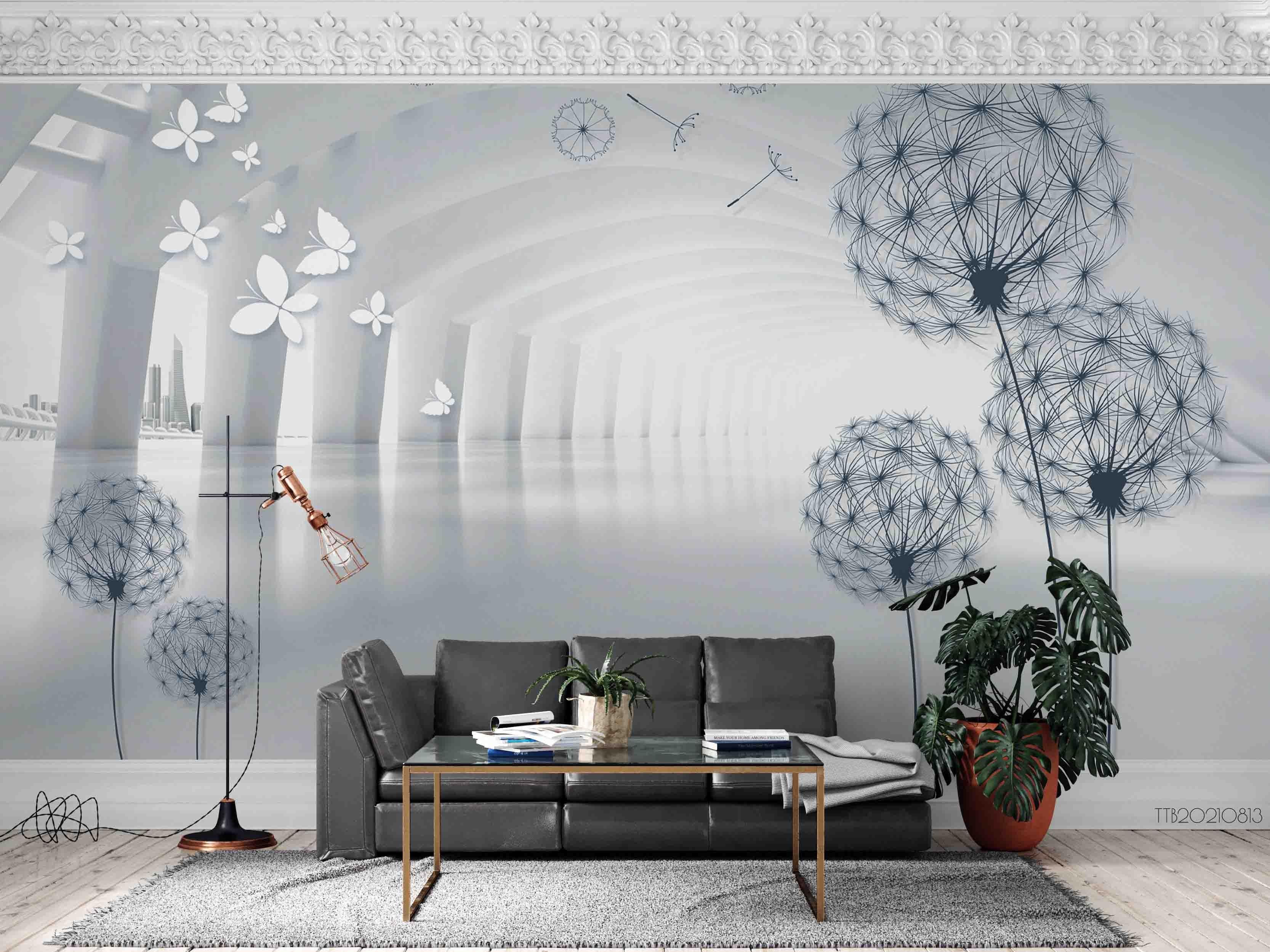 3D Hand-painted Dandelion Butterfly Wall Mural Wallpaper SWW5114- Jess Art Decoration