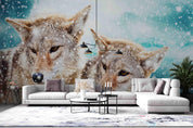 3D Animal Fox Couple Snow Wallpaper WJ 1376- Jess Art Decoration