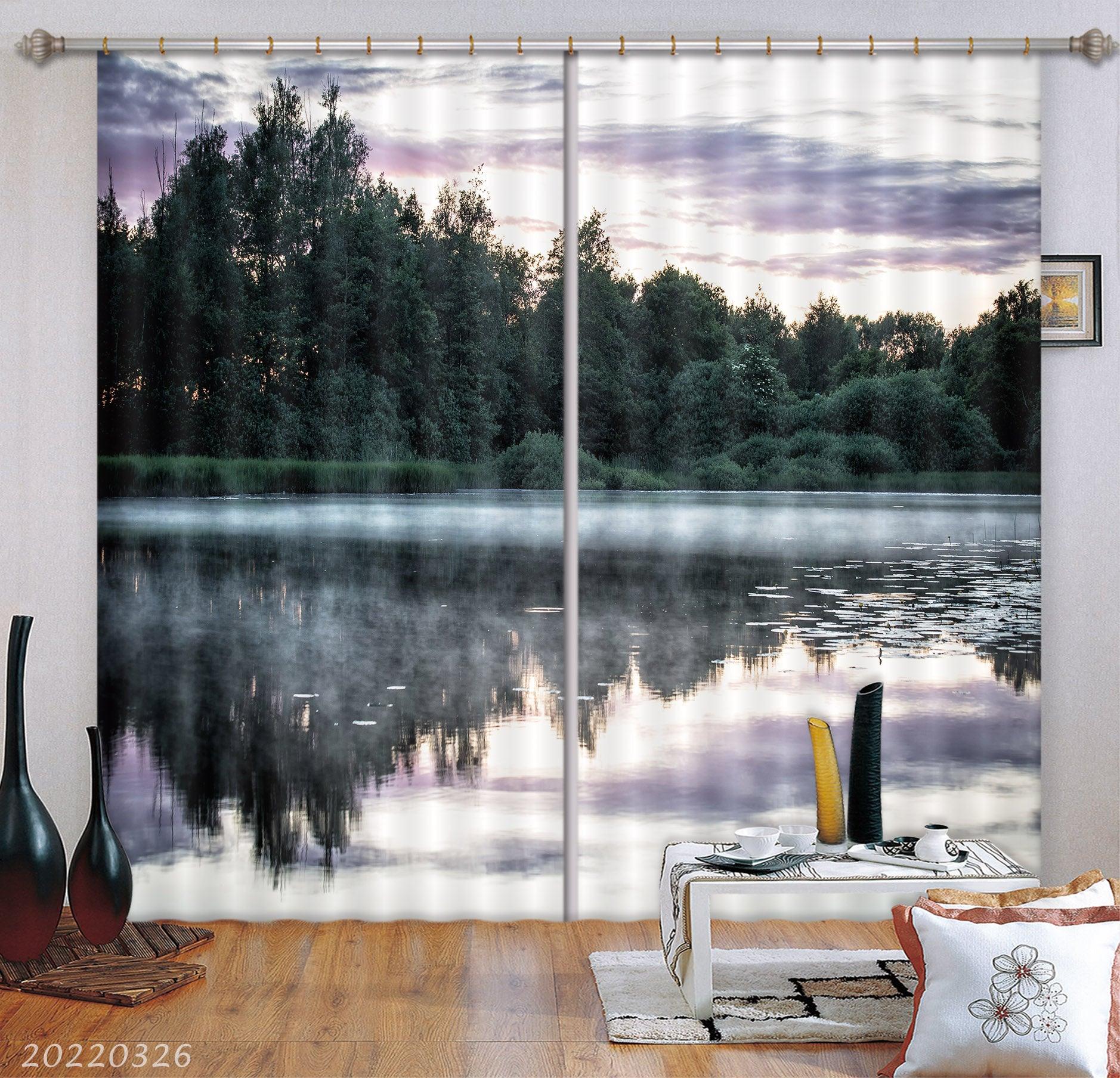 3D Landscape Pond Lotus Leaf Woods Curtains and Drapes GD 2972- Jess Art Decoration