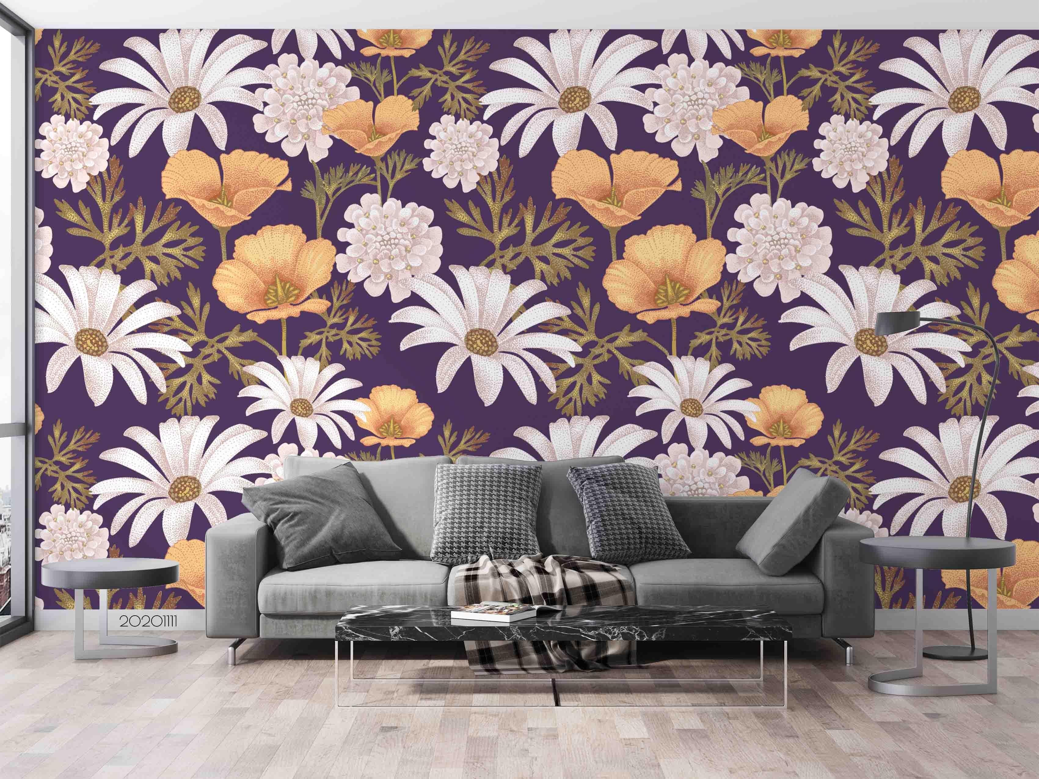 3D Hand Drawn White Floral Leaves Plant Wall Mural Wallpaper LXL- Jess Art Decoration