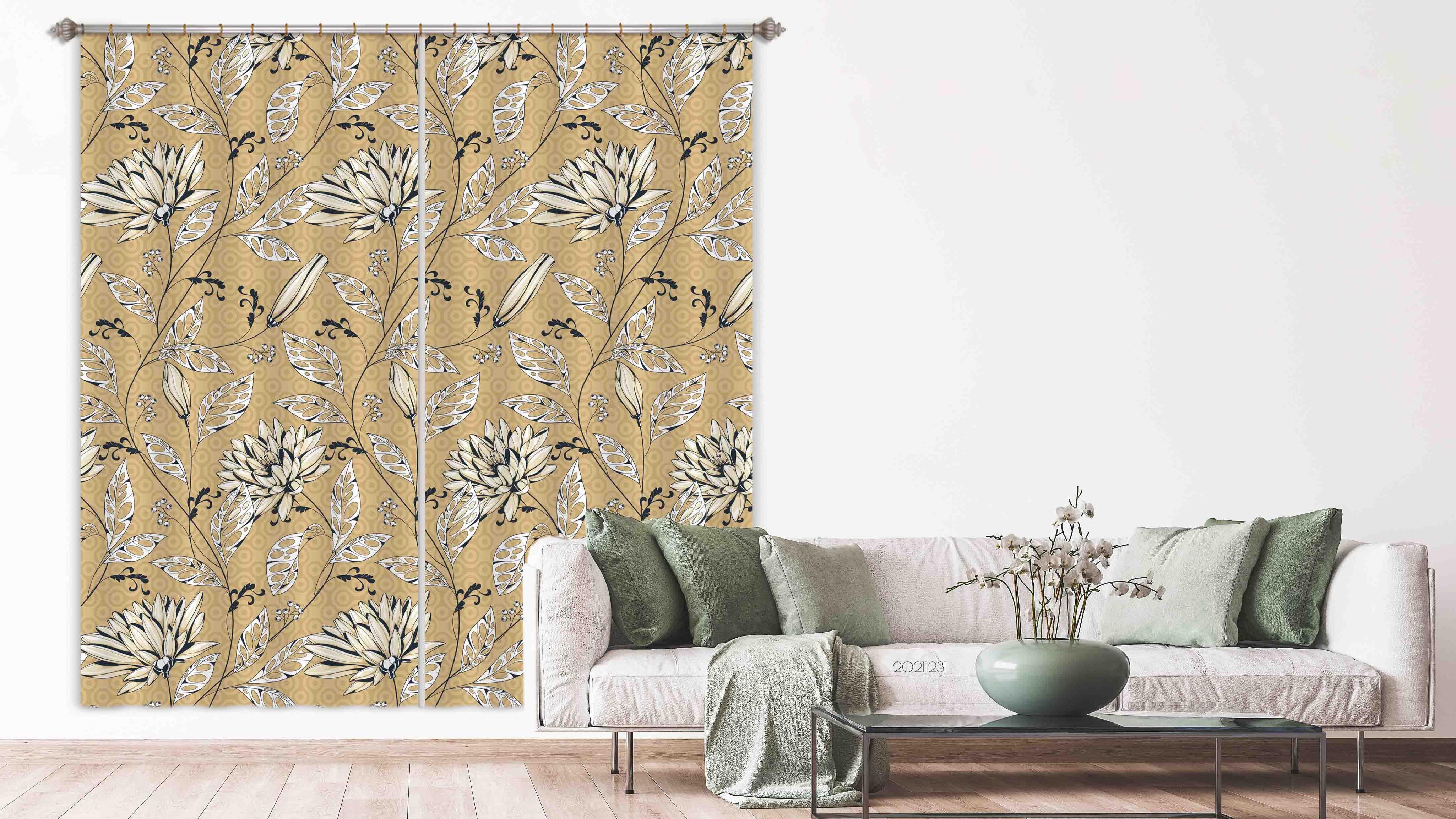 3D Vintage Plant Flower Leaf Curtains and Drapes GD 77- Jess Art Decoration