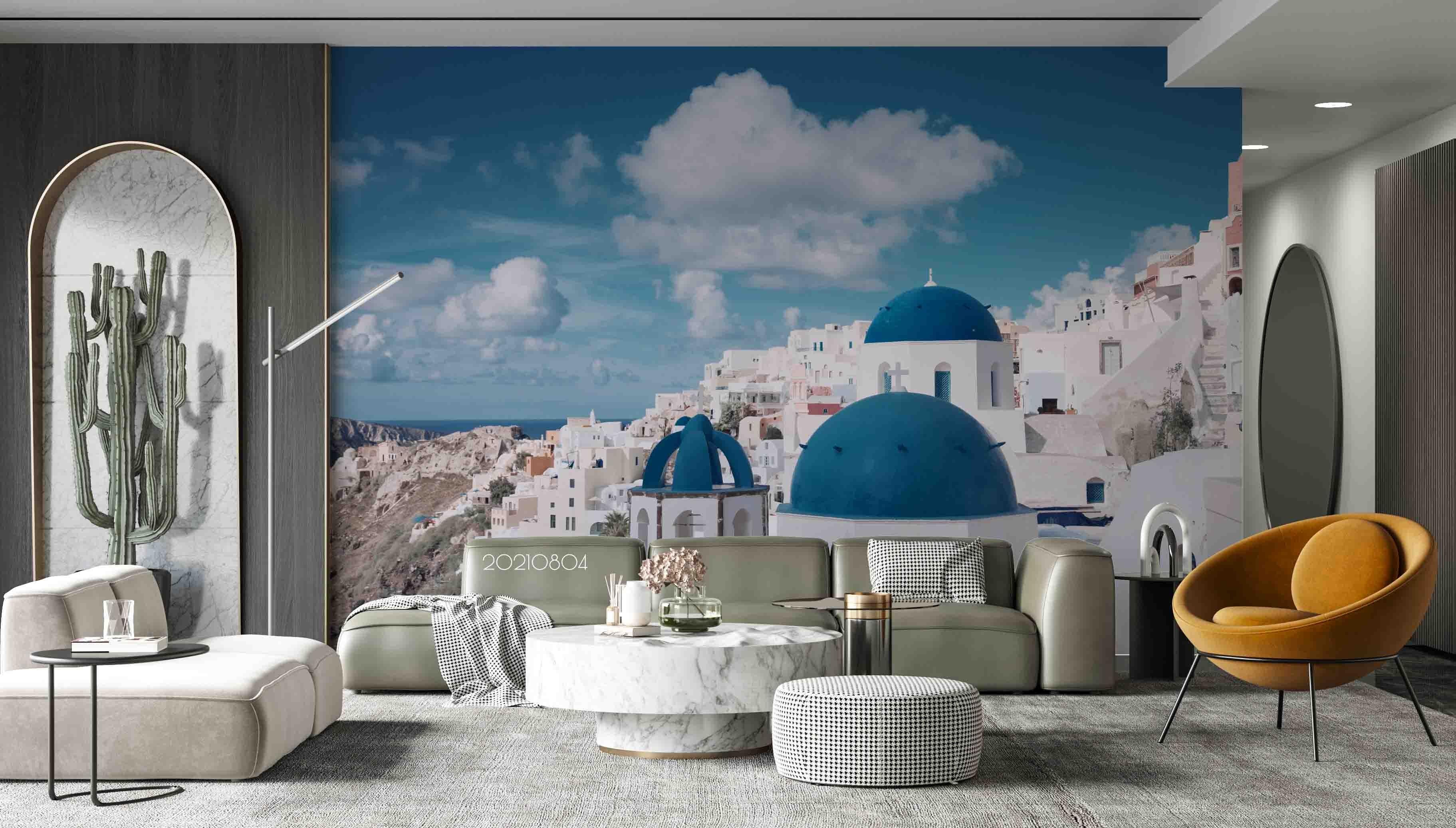 3D Santorini White Town Architecture Wall Mural Wallpaper SWW5025- Jess Art Decoration