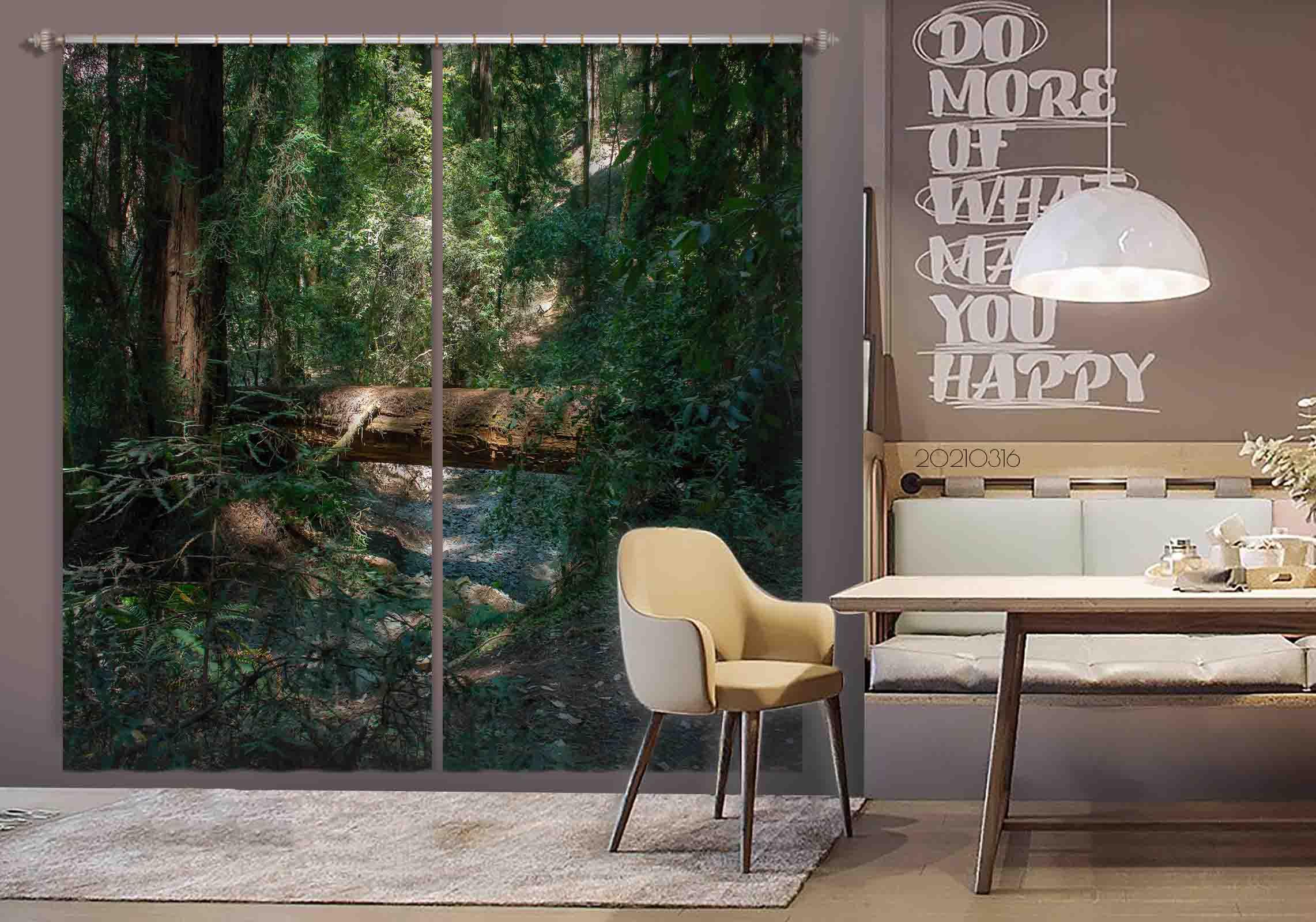 3D Green Forest River Tree Trunk Landscape Curtains and Drapes LQH 118- Jess Art Decoration