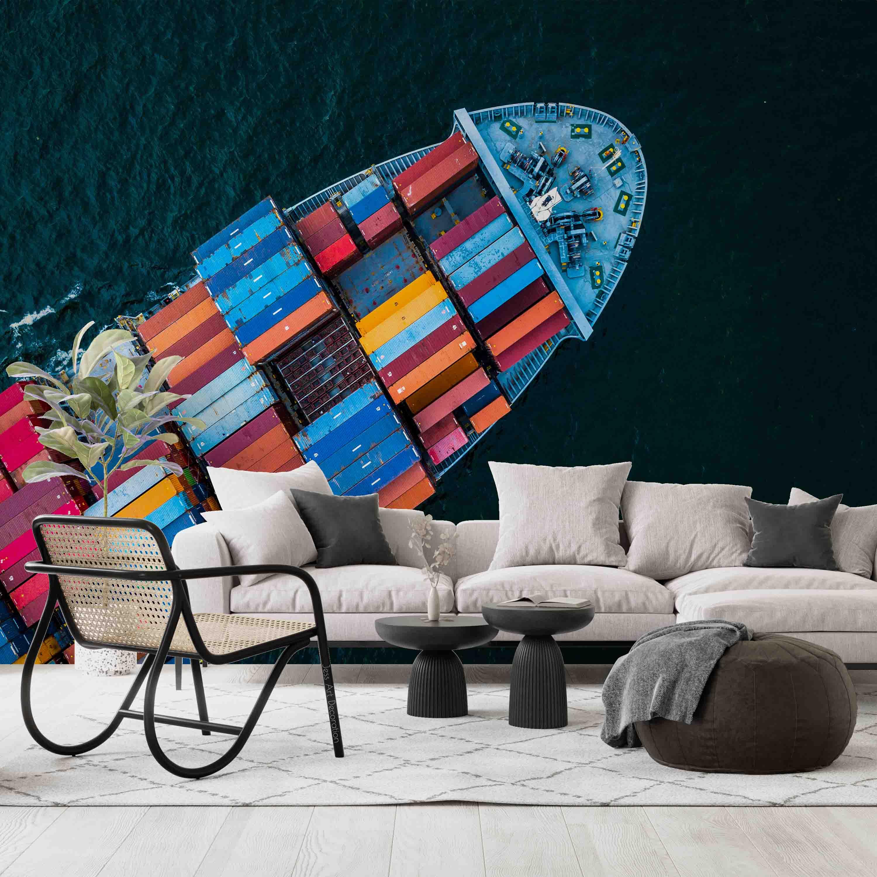 3D Aerial View Container Ship Ocean Wall Mural Wallpaper GD 3003- Jess Art Decoration