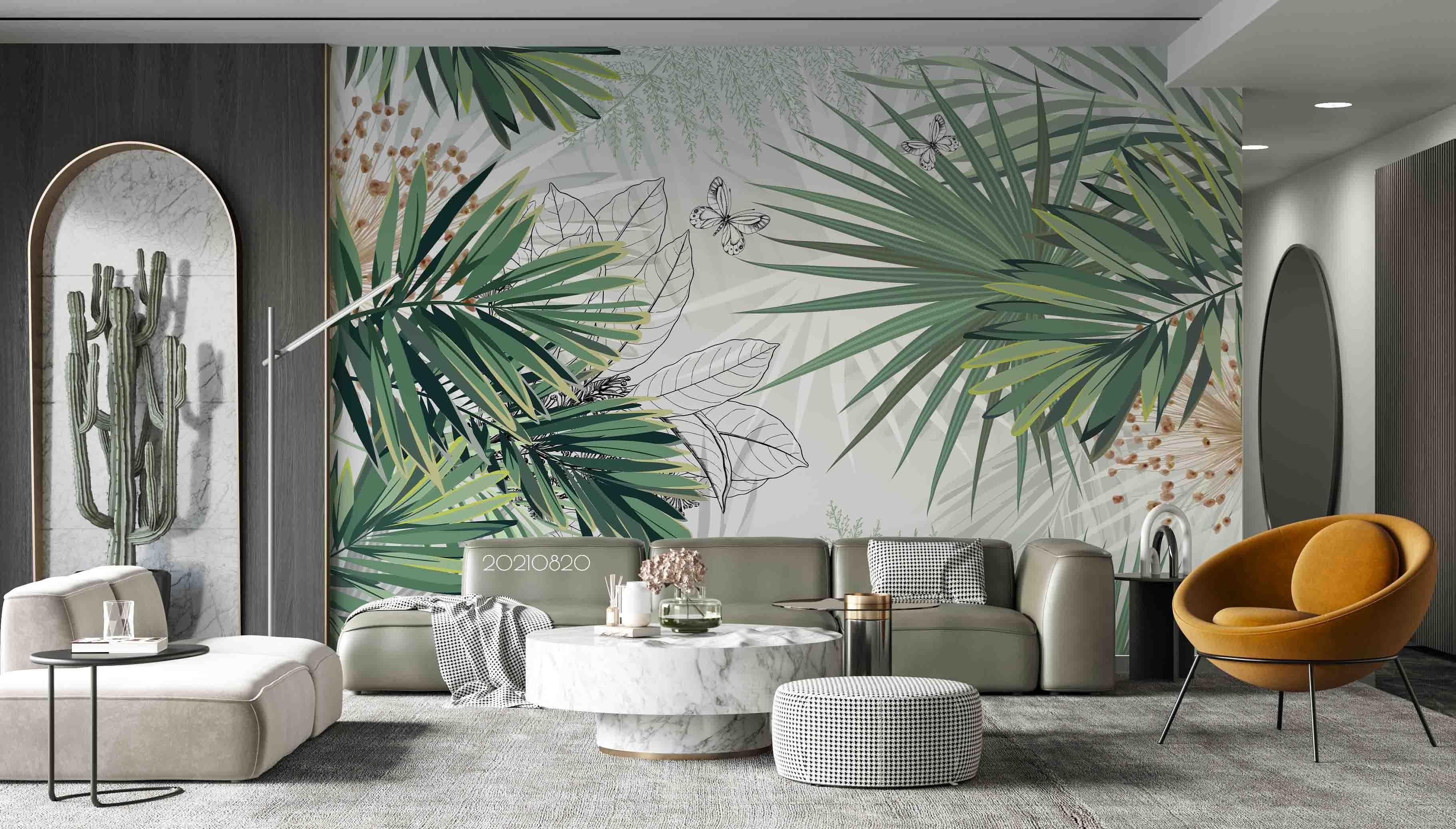 3D Tropical Green Leaf Wall Mural Wallpaper LQH 404- Jess Art Decoration