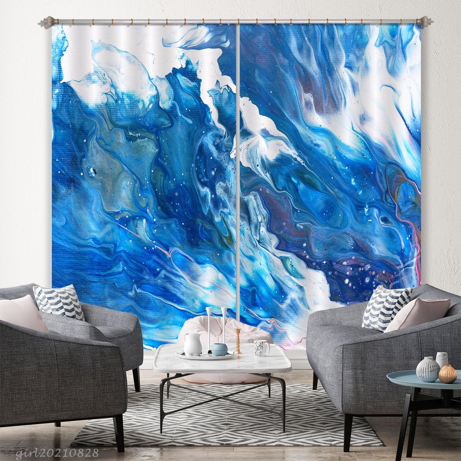3D Abstract Blue Oil Painting Curtains and Drapes LQH 47- Jess Art Decoration