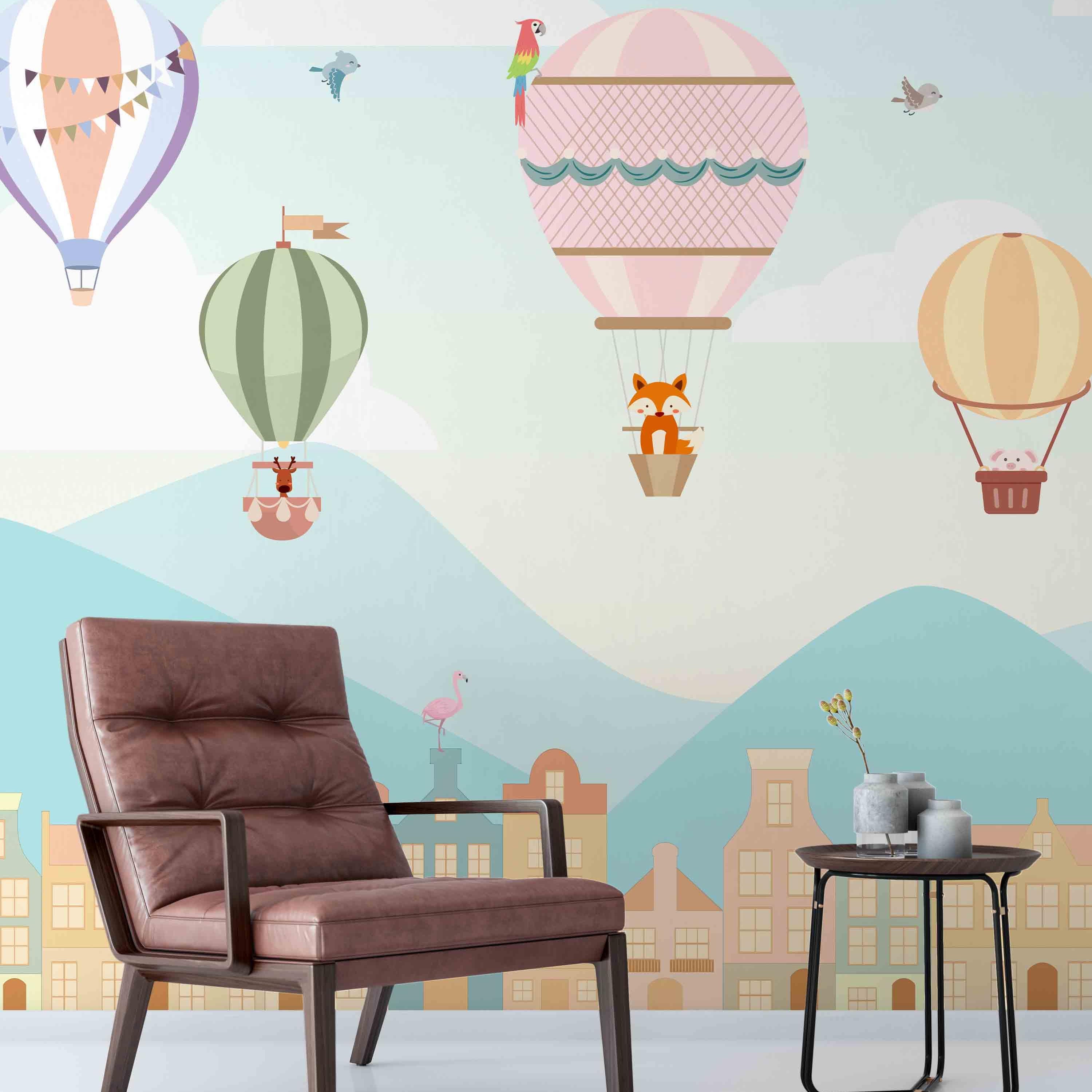 3D Bird Fox Hot Air Balloon Wall Mural Wallpaper 27- Jess Art Decoration