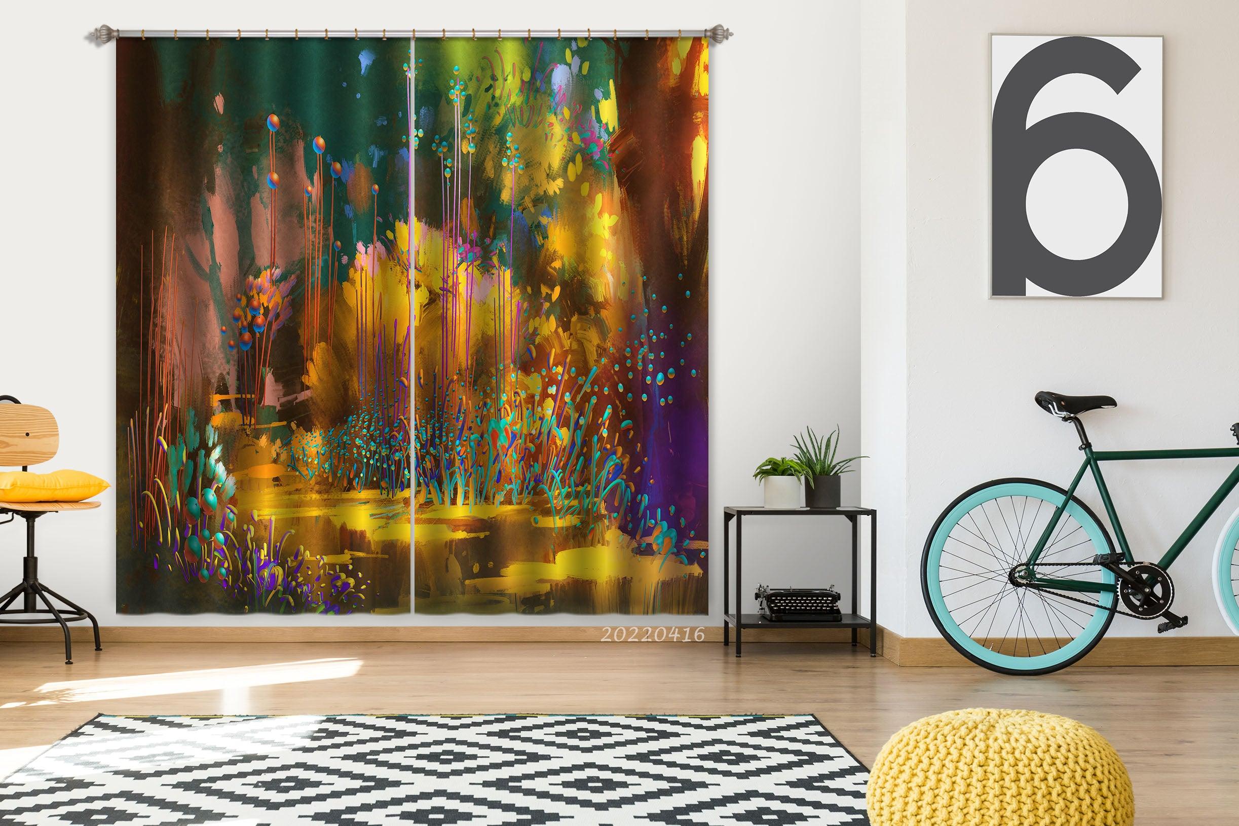 3D Fantasy Forest Colorful Botanical Floral Painting Curtains and Drapes GD 4685- Jess Art Decoration