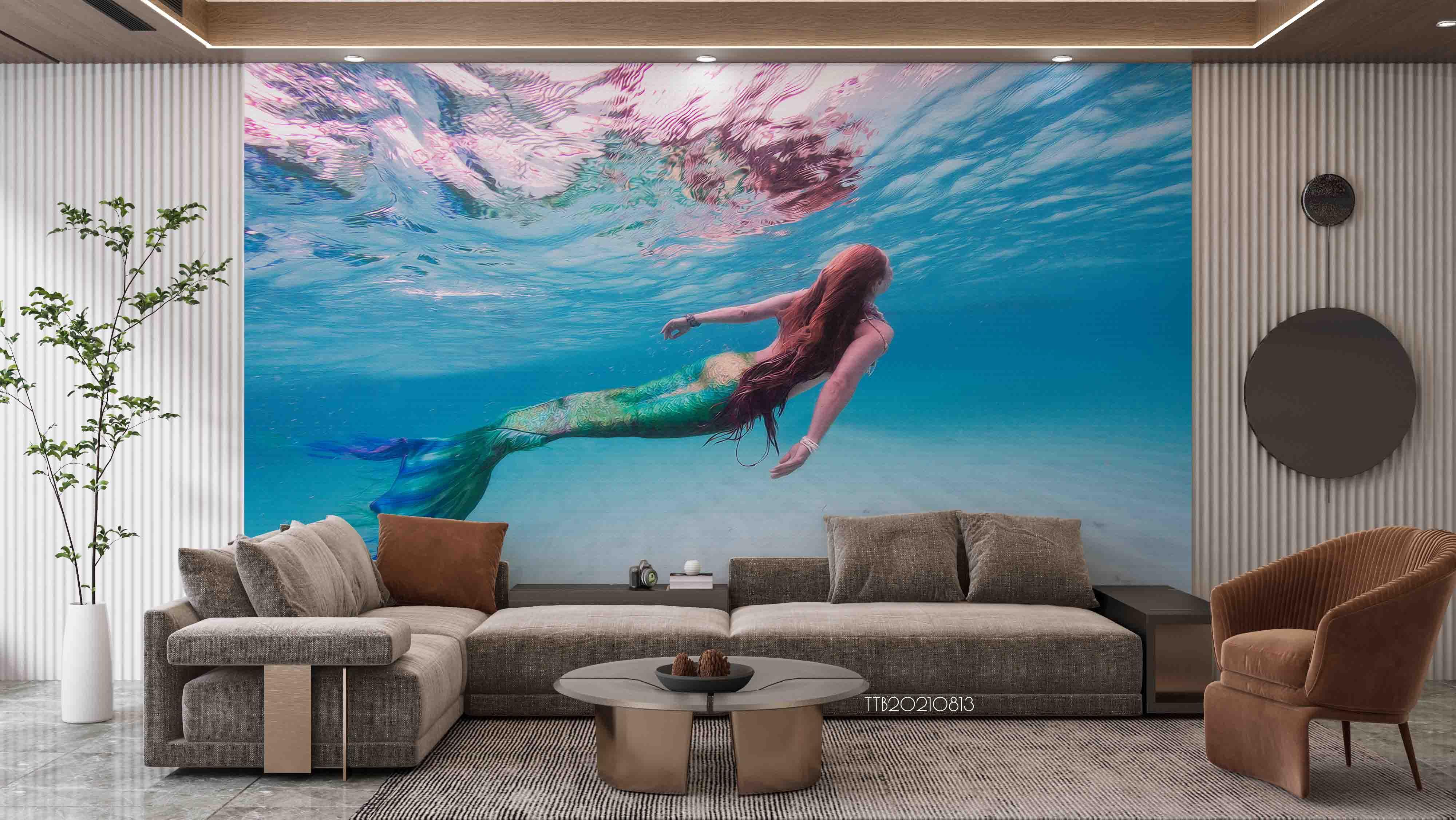 3D Hand-painted Blue Oceans Mermaid Wall Mural Wallpaper SWW5091- Jess Art Decoration