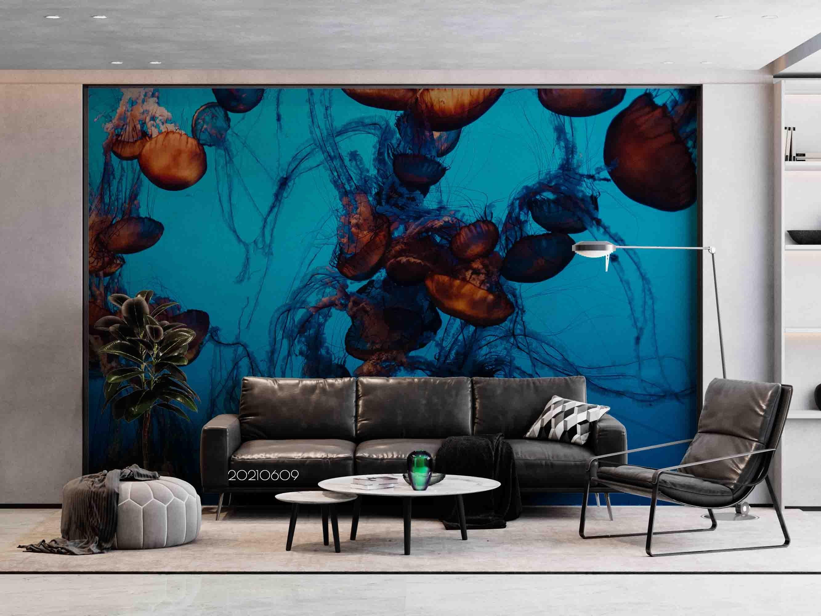 3D Sea World Jellyfish Wall Mural Wallpaper SWW1692- Jess Art Decoration