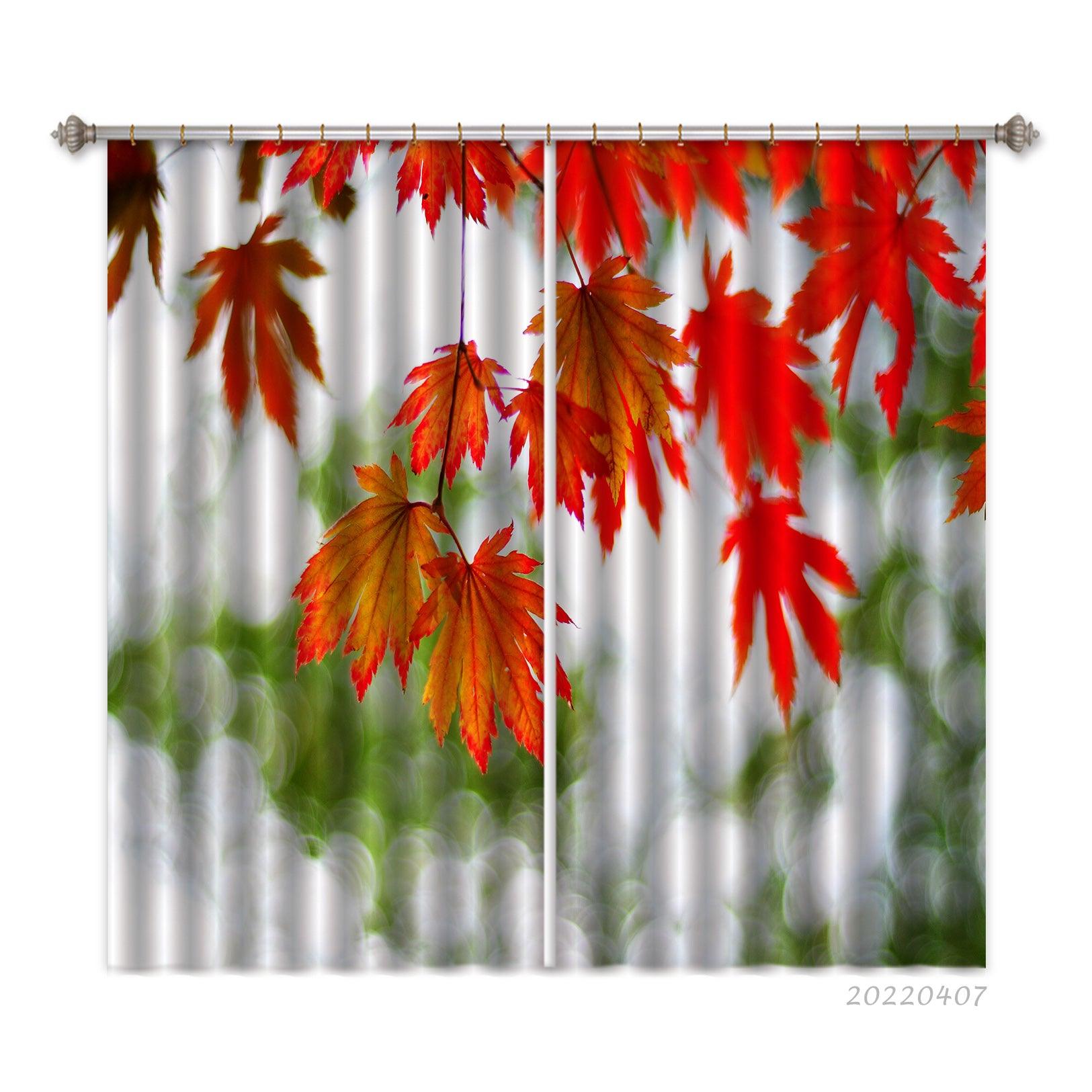 3D Tree Nature Red Maple Leaf Curtains and Drapes GD 3455- Jess Art Decoration