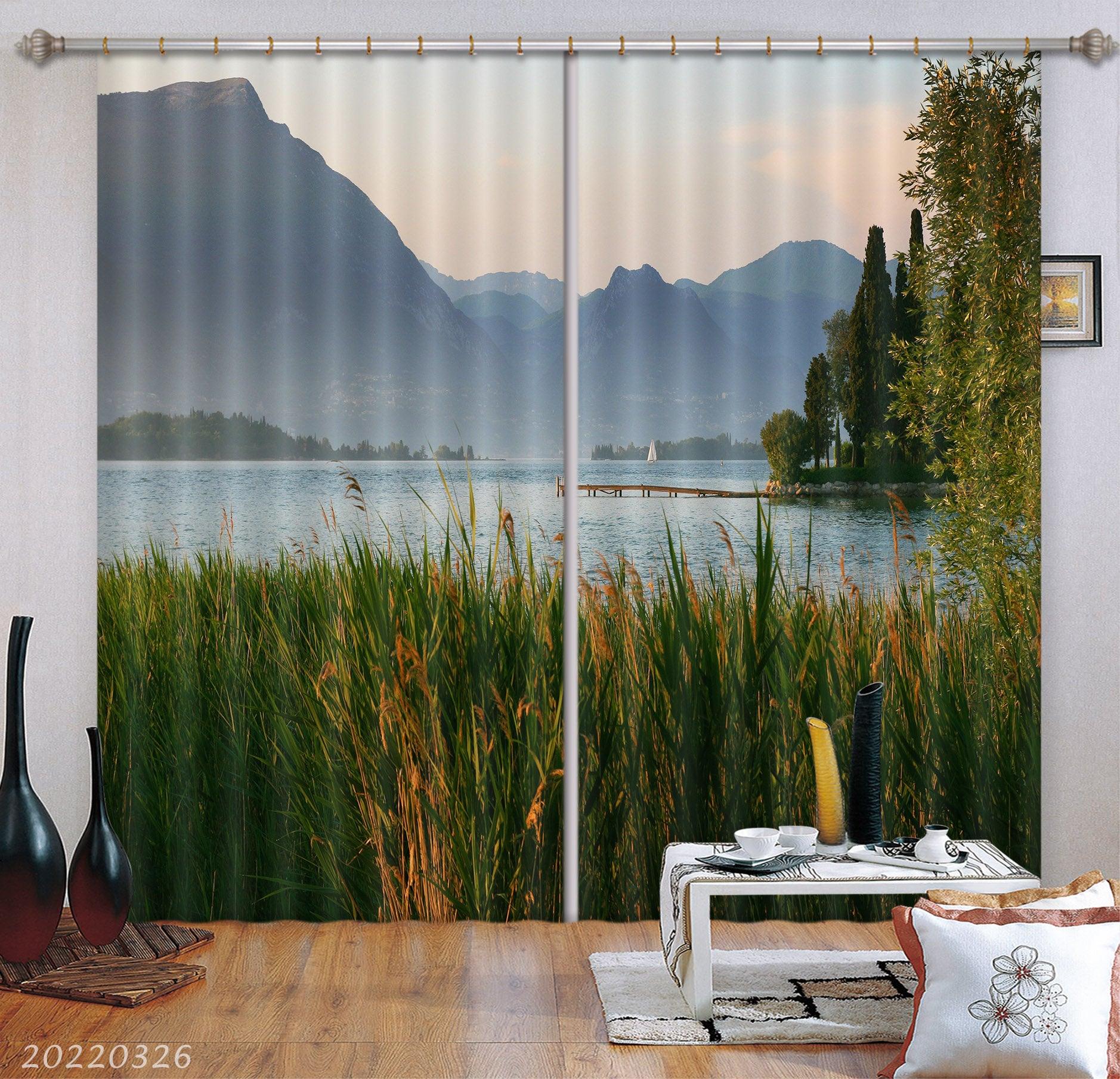 3D Landscape Peak River Plant Tree Curtains and Drapes GD 3017- Jess Art Decoration
