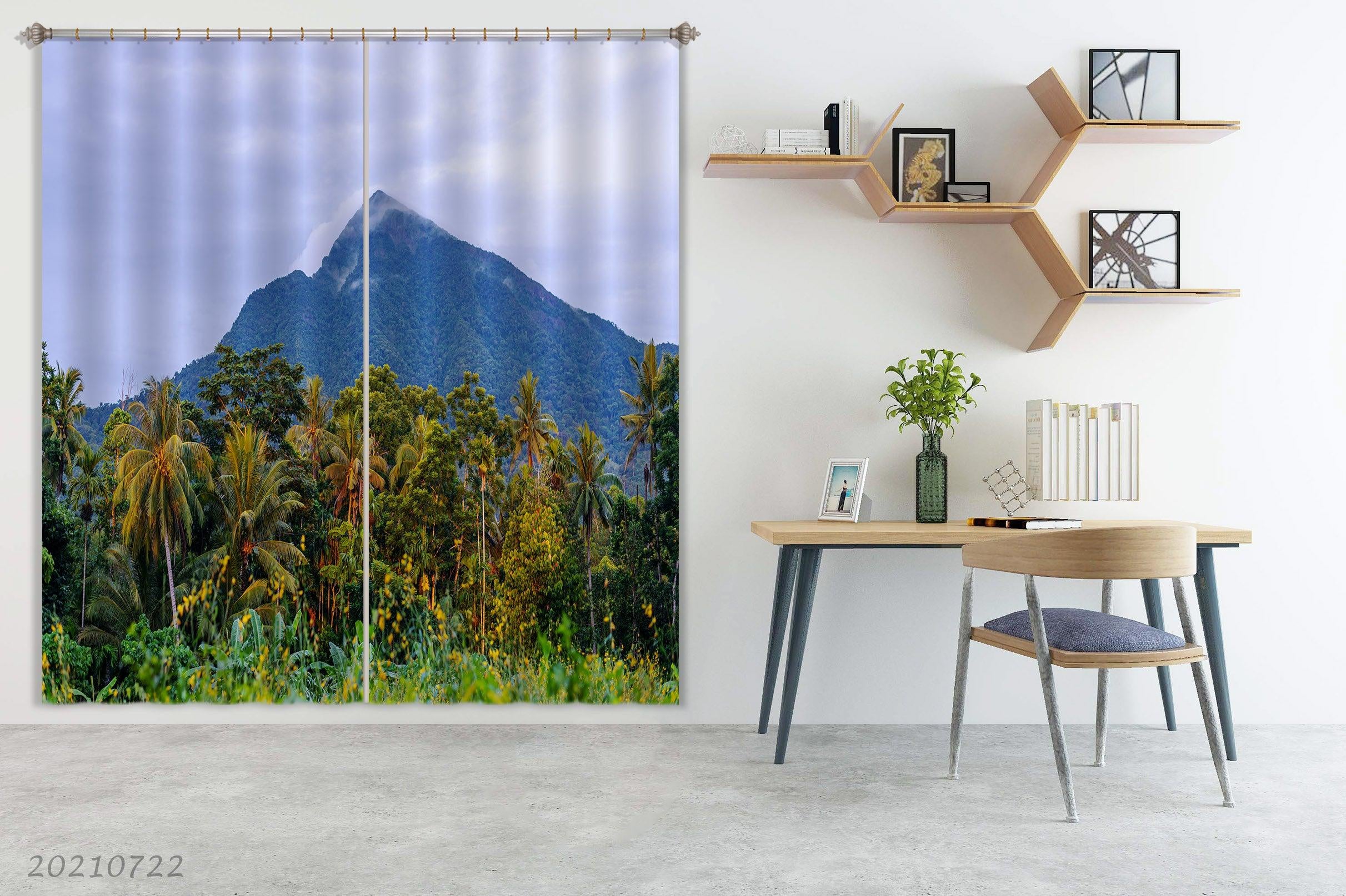 3D Sky Mountain Forest Nature Curtains and Drapes LQH 398- Jess Art Decoration