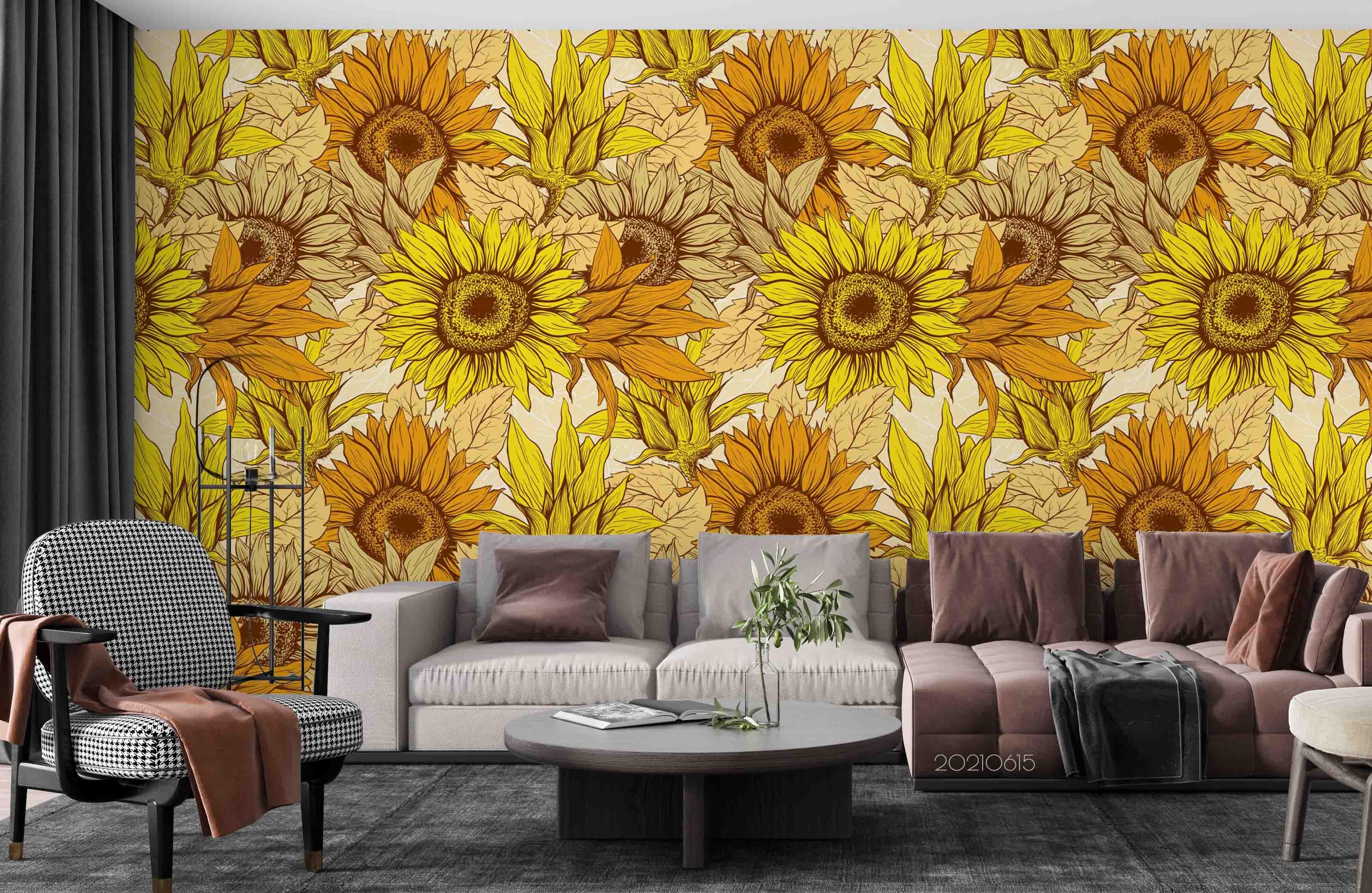 3D Sunflowers Pattern Seamless Wall Mural Wallpaper SWW2514- Jess Art Decoration