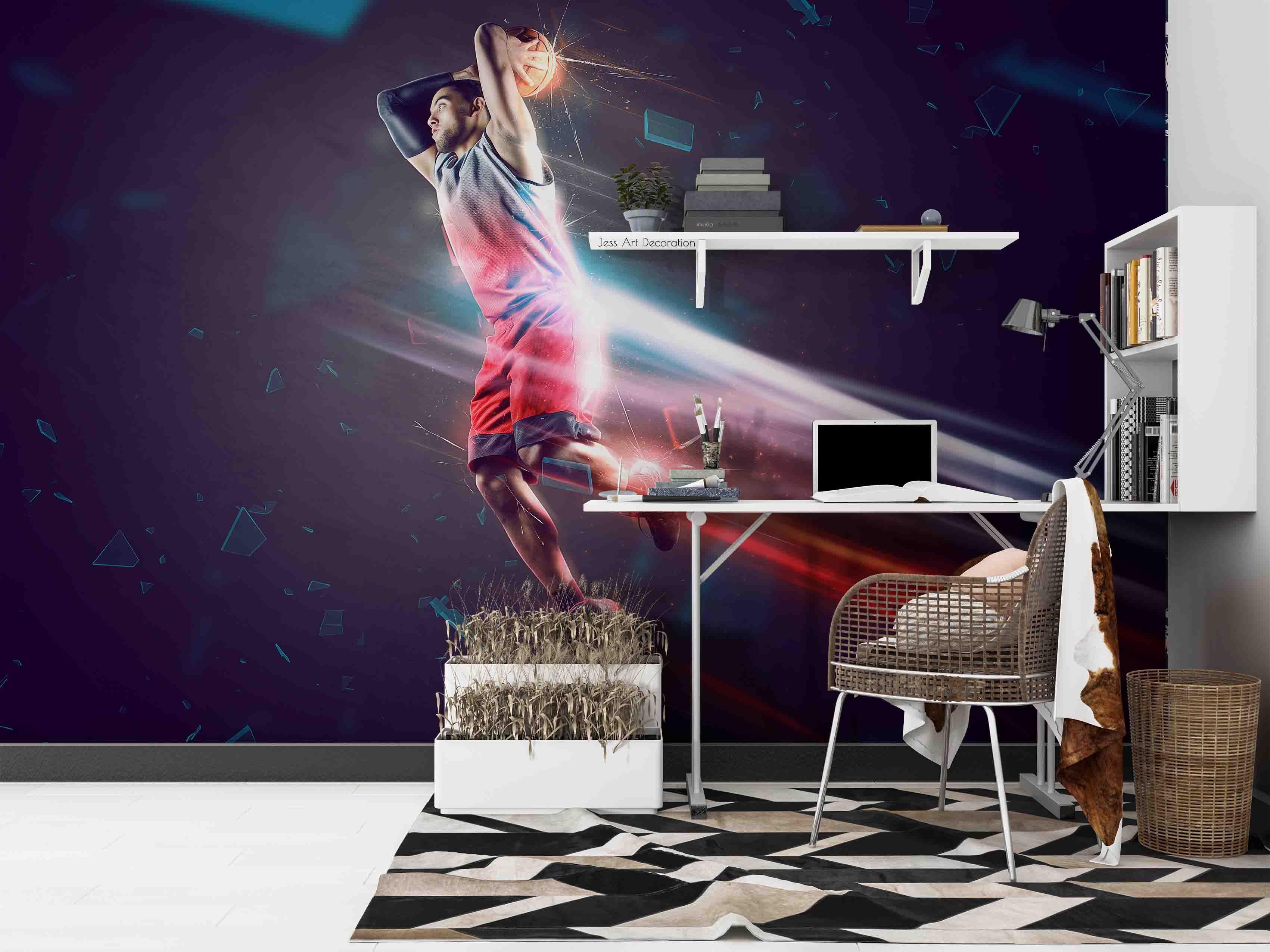 Basketball Slam Dunk Star Sports Basketball Wallpaper basketball wall mural for bedroom, gym or sports room - view 4