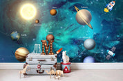 3D blue space planets wall mural wallpaper 19- Jess Art Decoration