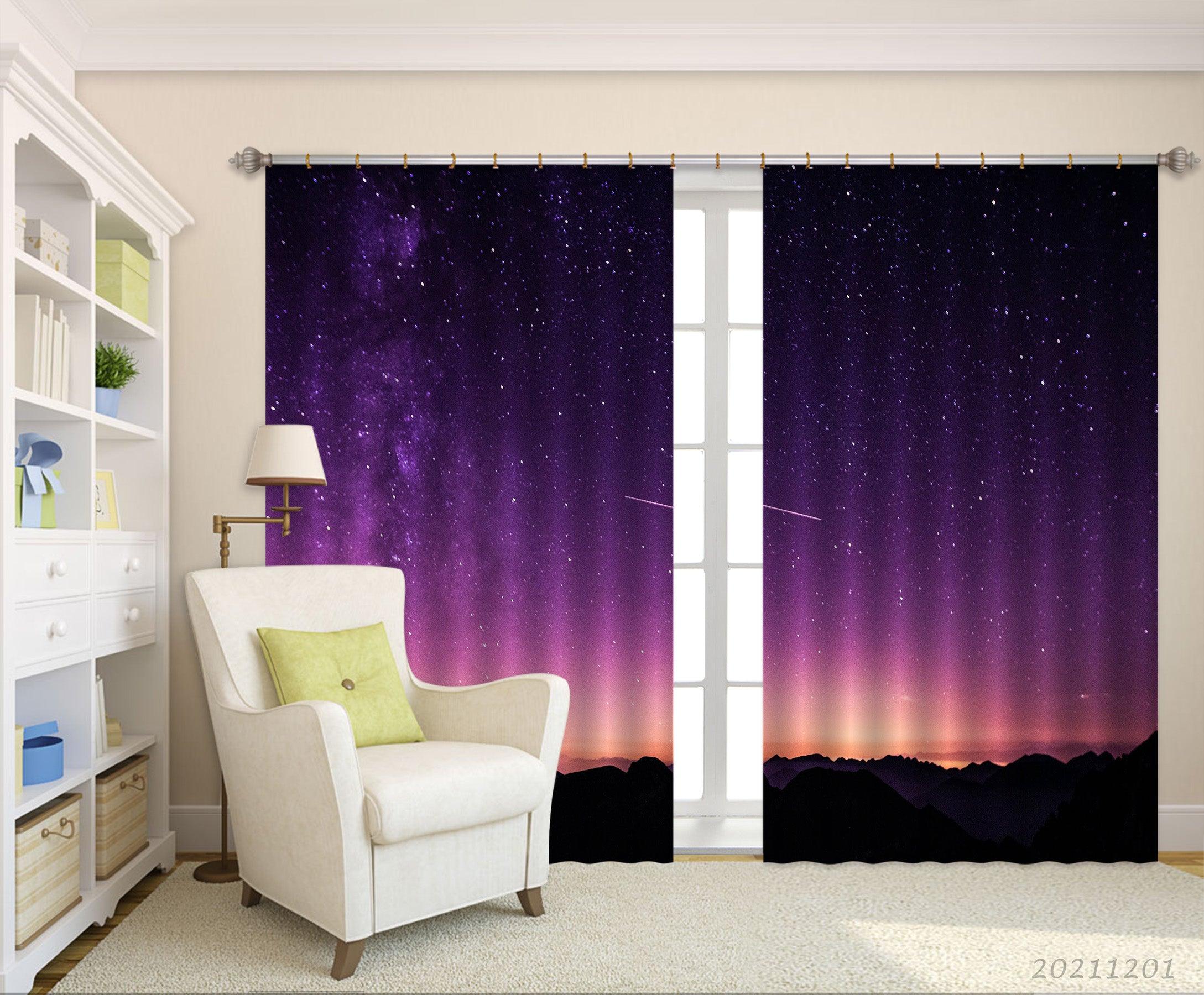 3D Landscape Stars Purple Curtains and Drapes LLL 10- Jess Art Decoration