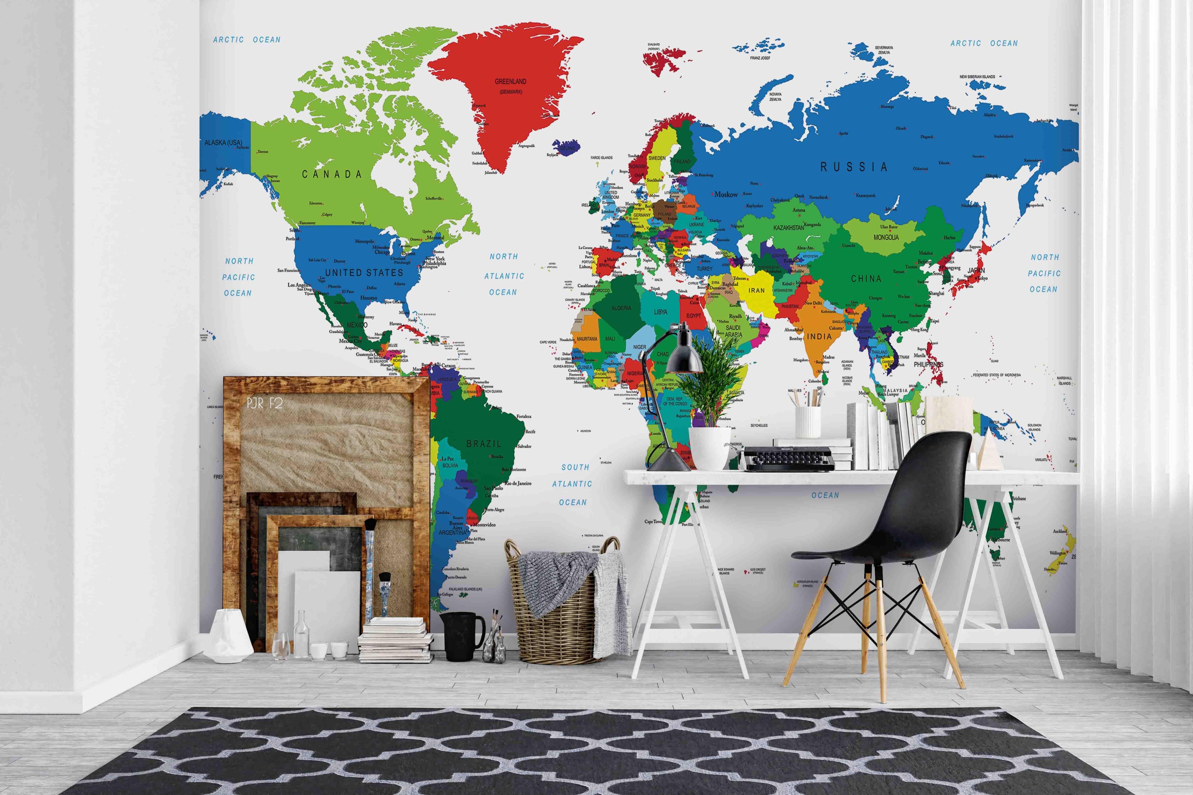 3D Colourful World Map Wall Mural Wallpaper WJ 2179- Jess Art Decoration