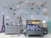 3D Cartoon Retro Airplane Animal Balloon Sky Wall Mural Wallpaper GD 3- Jess Art Decoration