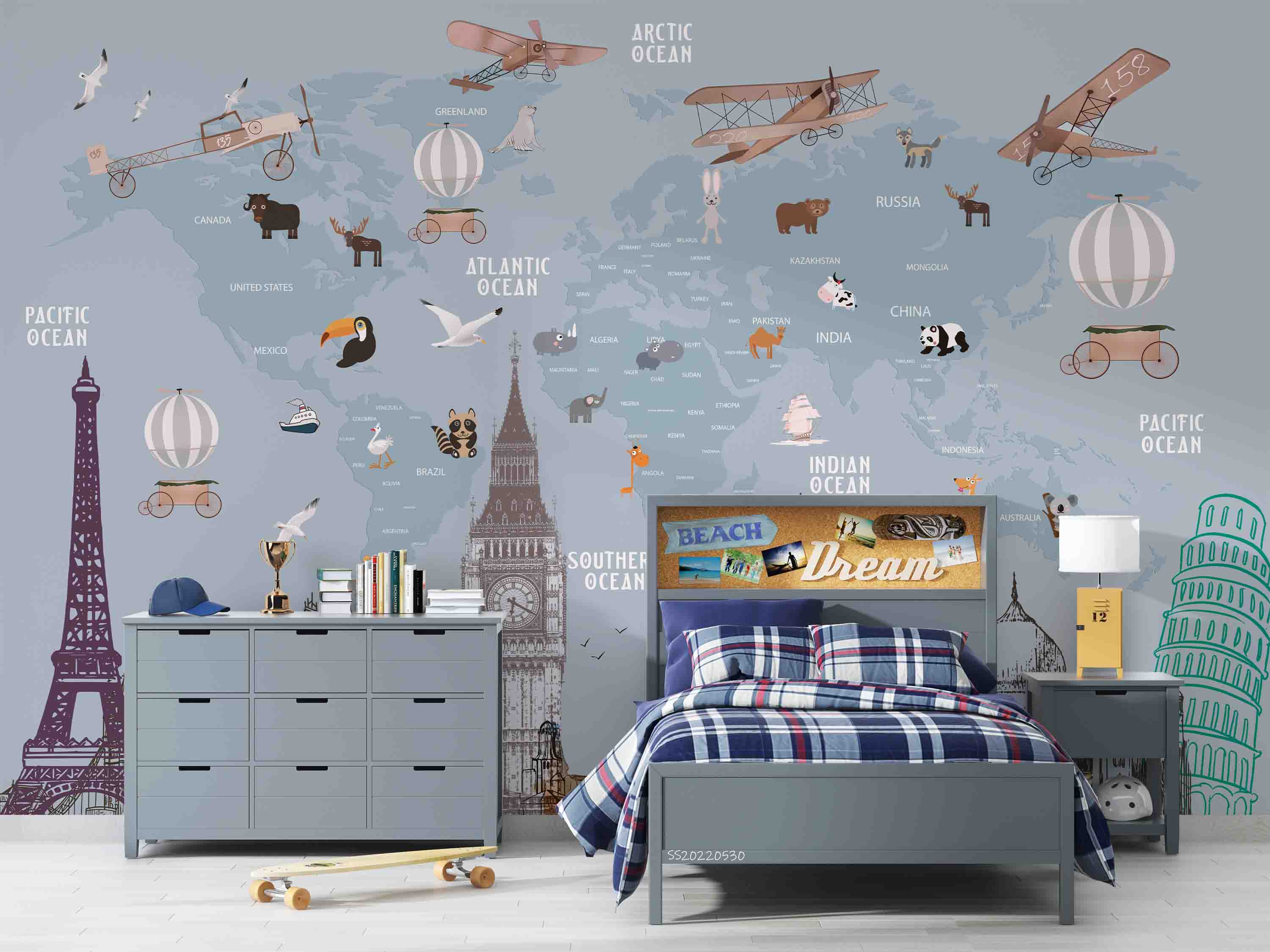 3D Cartoon Retro Airplane Animal Balloon Sky Wall Mural Wallpaper GD 3- Jess Art Decoration