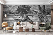 3D Grassland Giraffe Grey Wall Mural Wallpaper SWW1727- Jess Art Decoration