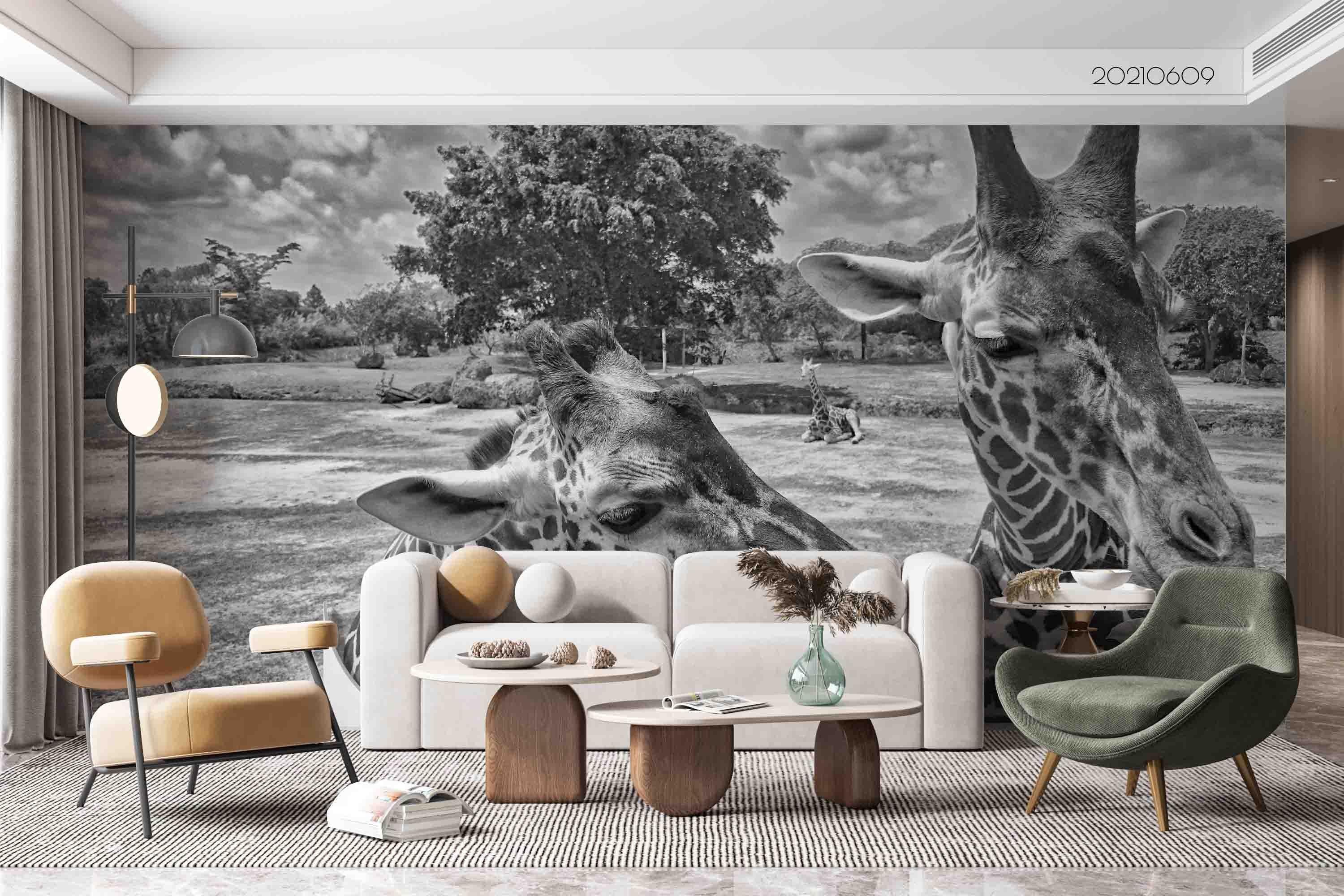 3D Grassland Giraffe Grey Wall Mural Wallpaper SWW1727- Jess Art Decoration