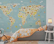 3D Cartoon World Map Wall Mural Wallpaper LQH 148- Jess Art Decoration
