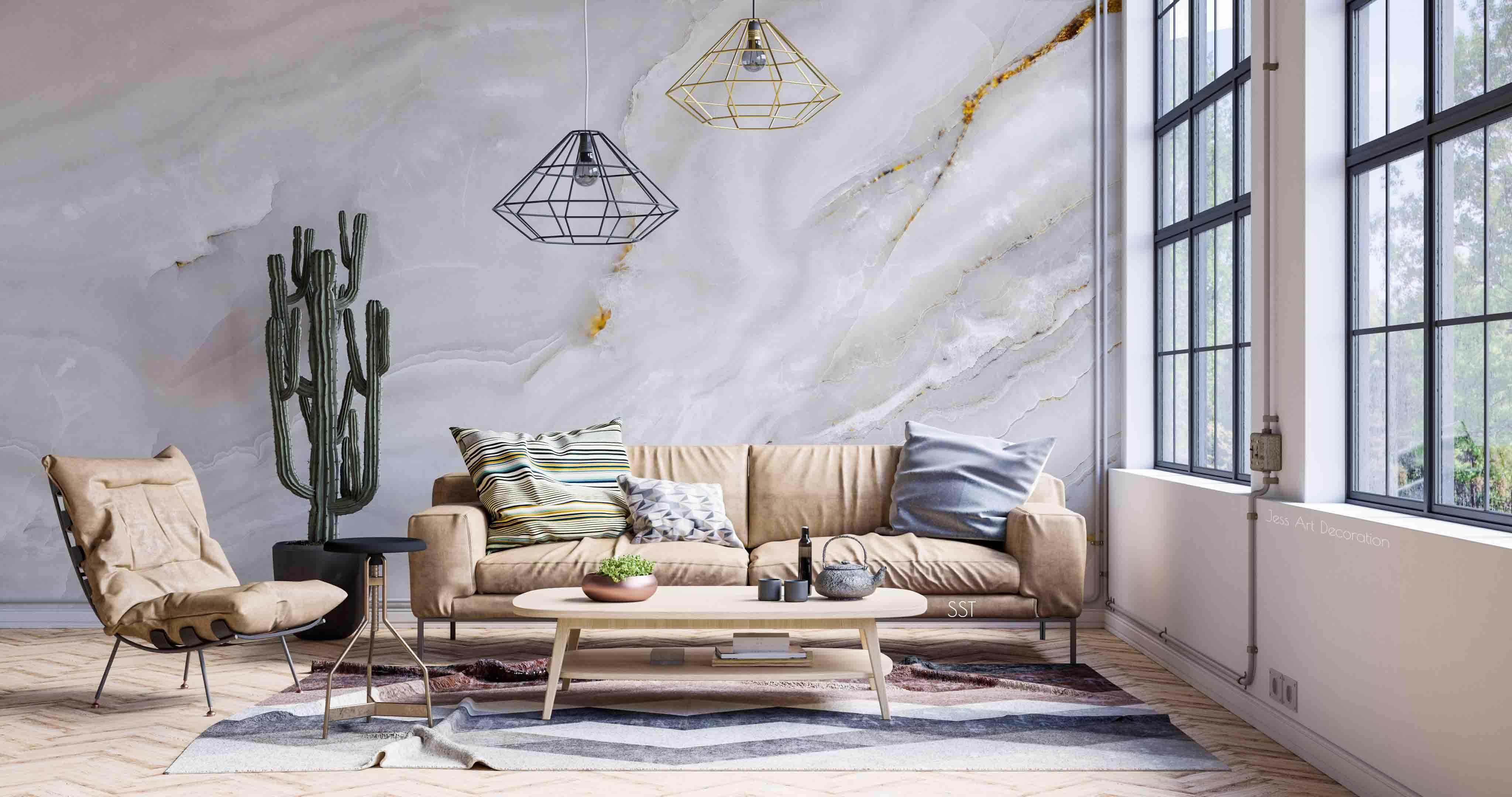 3D Light Grey Marble minimal grey marble surface wall mural wallpaper for dining room - view 4