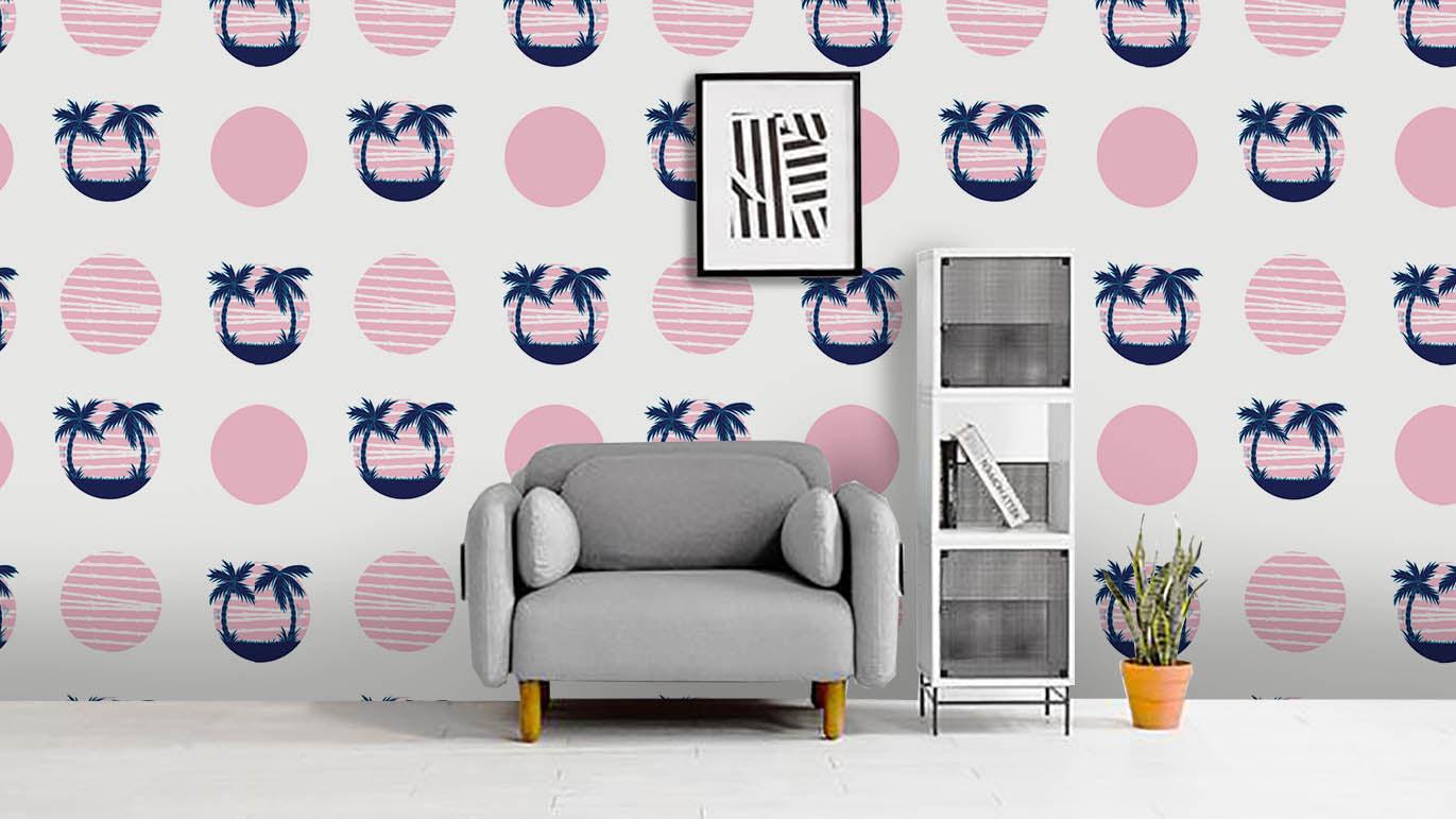 3D Coconut Tree Pink Circle Wall Mural Wallpaper 27- Jess Art Decoration