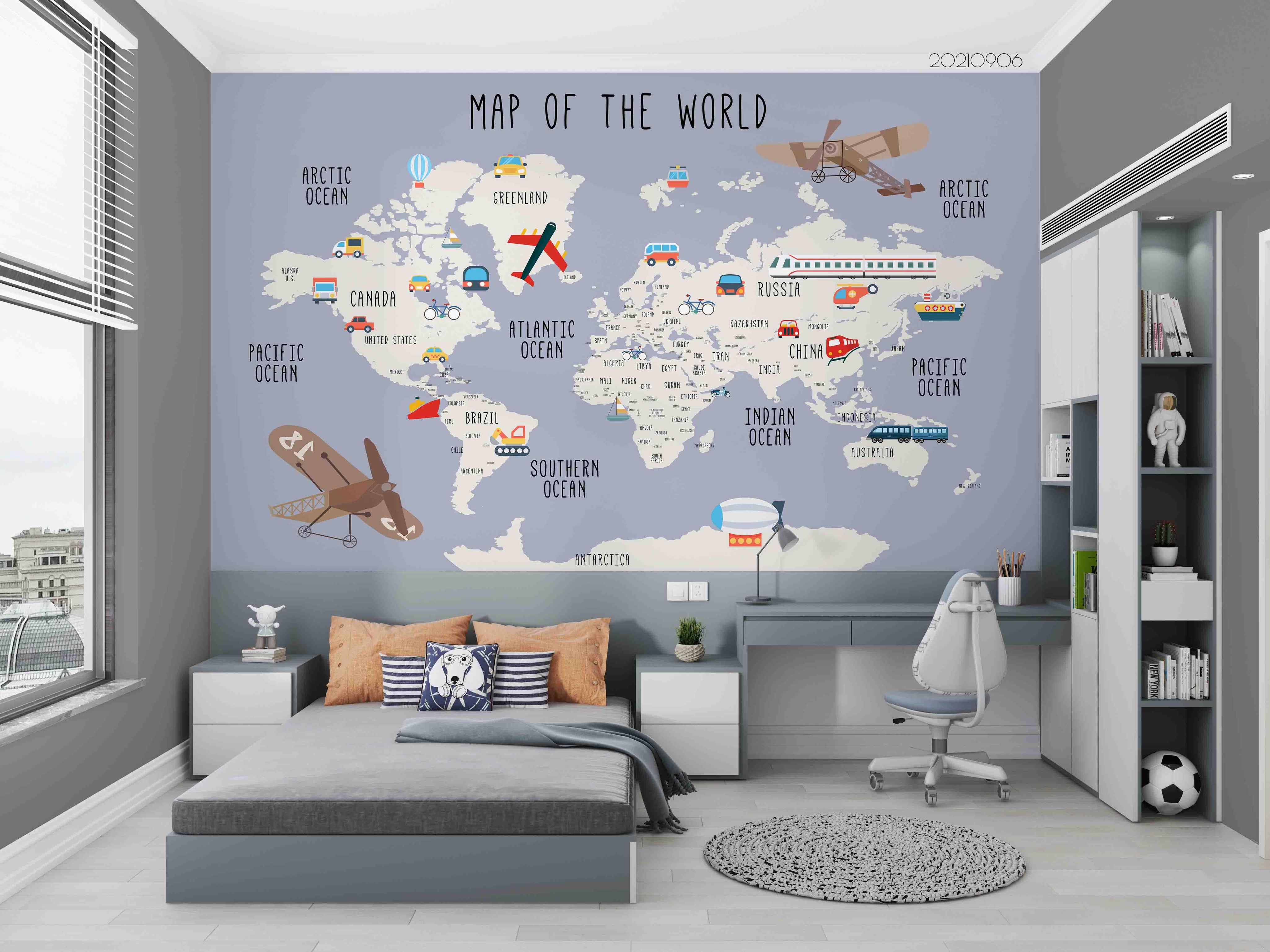 3D Cartoon World Map Kids Wall Mural Wallpaper LQH 560- Jess Art Decoration