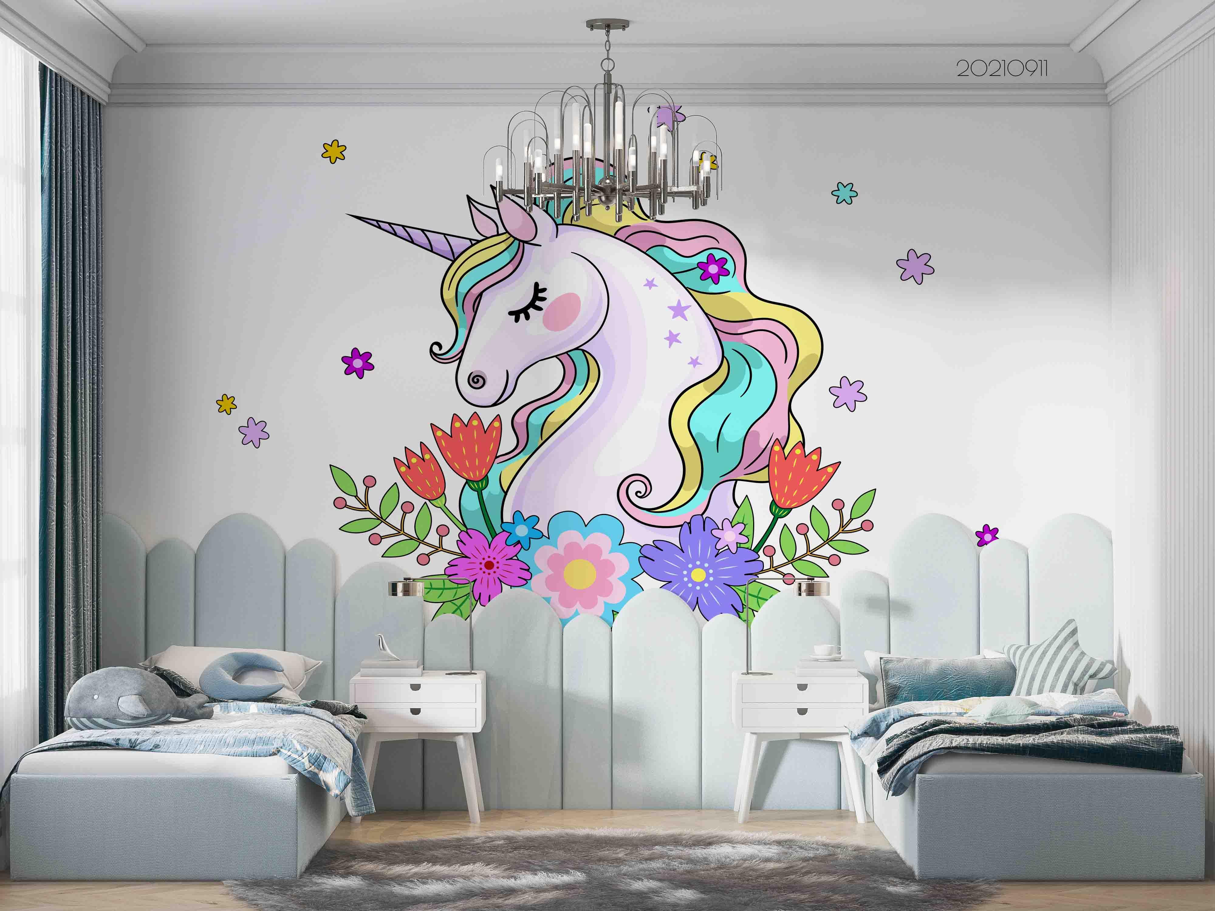 3D Cartoon Animal Unicorn Wall Mural Wallpaper LQH 813- Jess Art Decoration
