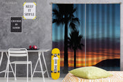 3D Dusk Mountain Coconut Tree Curtains and Drapes GD 1976- Jess Art Decoration