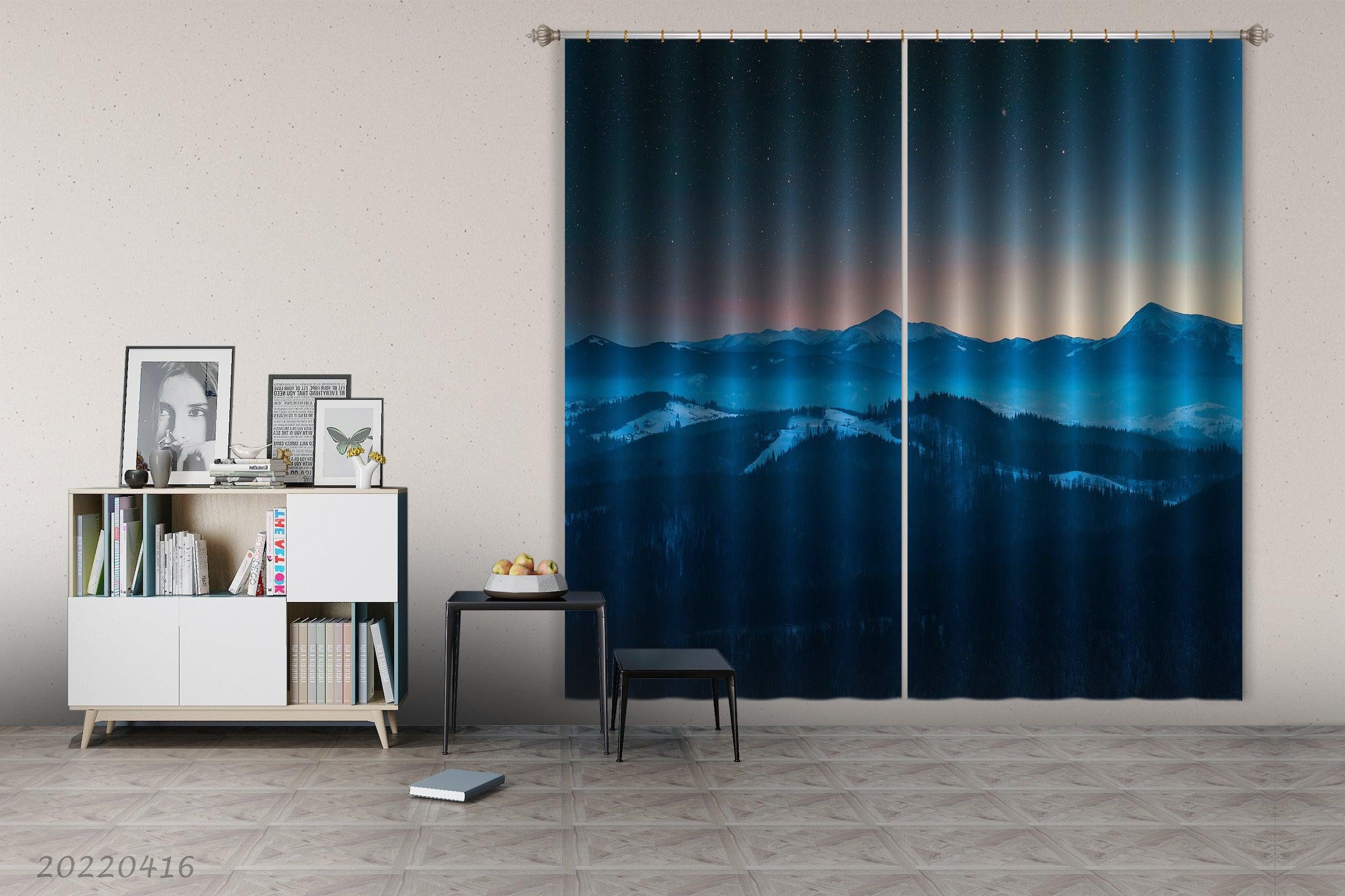 3D Landscape Mountain Snow Wood Stars Curtains and Drapes GD 4587- Jess Art Decoration