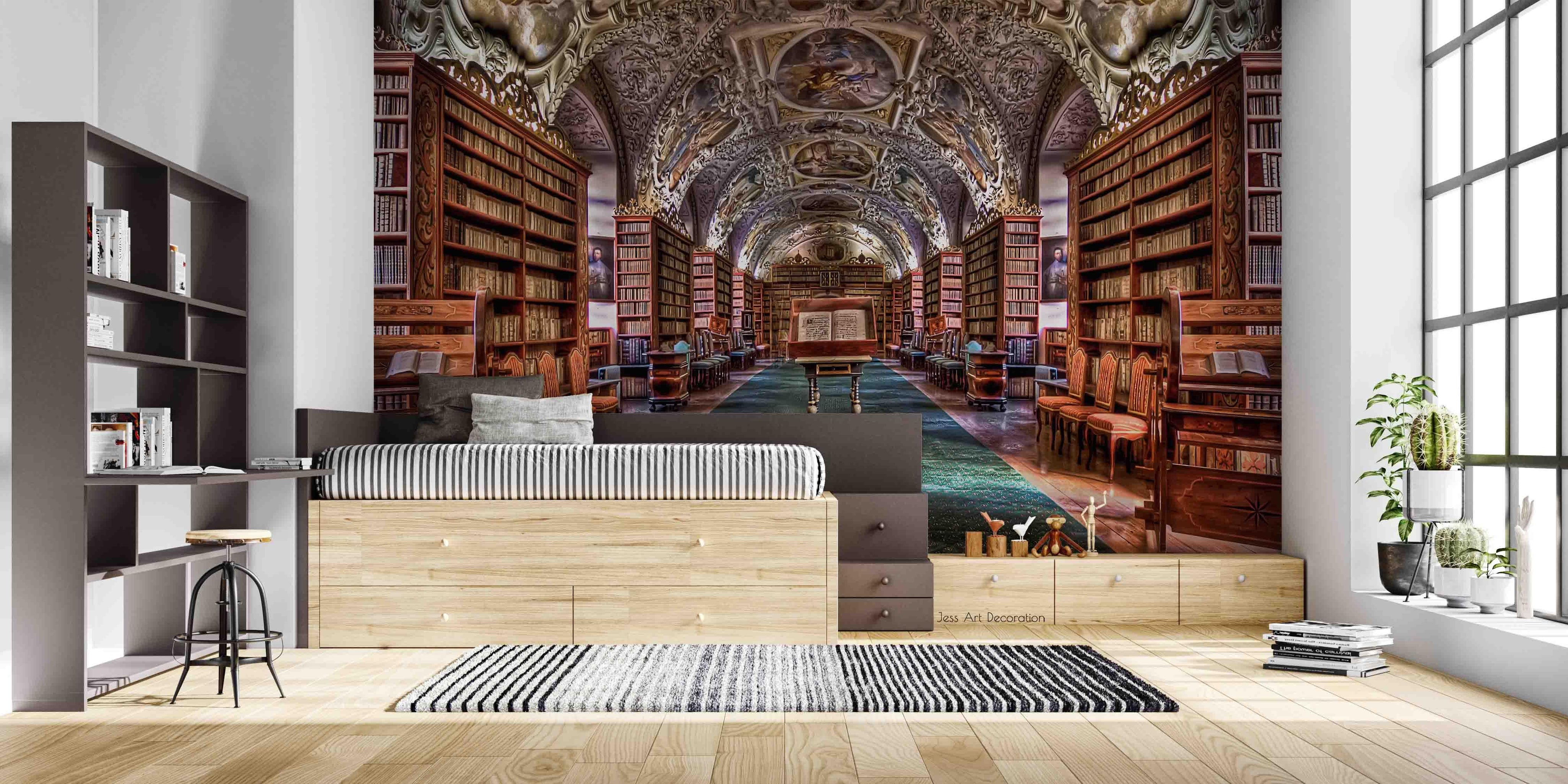 3D European Style Library Bookshelf Book Wall Mural Wallpaper GD 3131- Jess Art Decoration