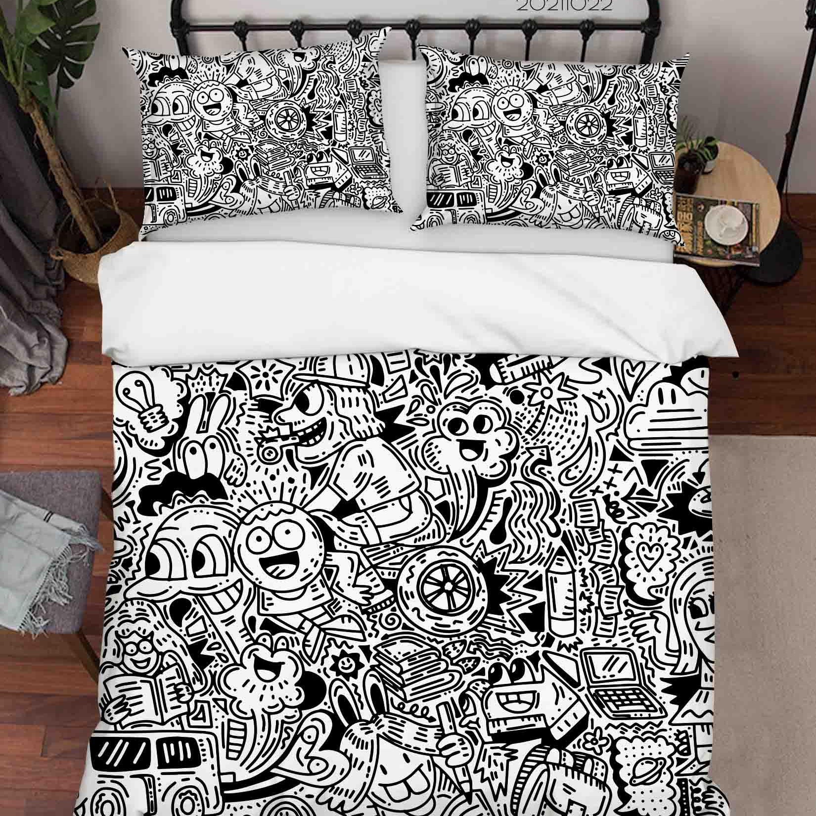 3D Abstract Grey Monster Graffiti Quilt Cover Set Bedding Set Duvet Cover Pillowcases 16- Jess Art Decoration