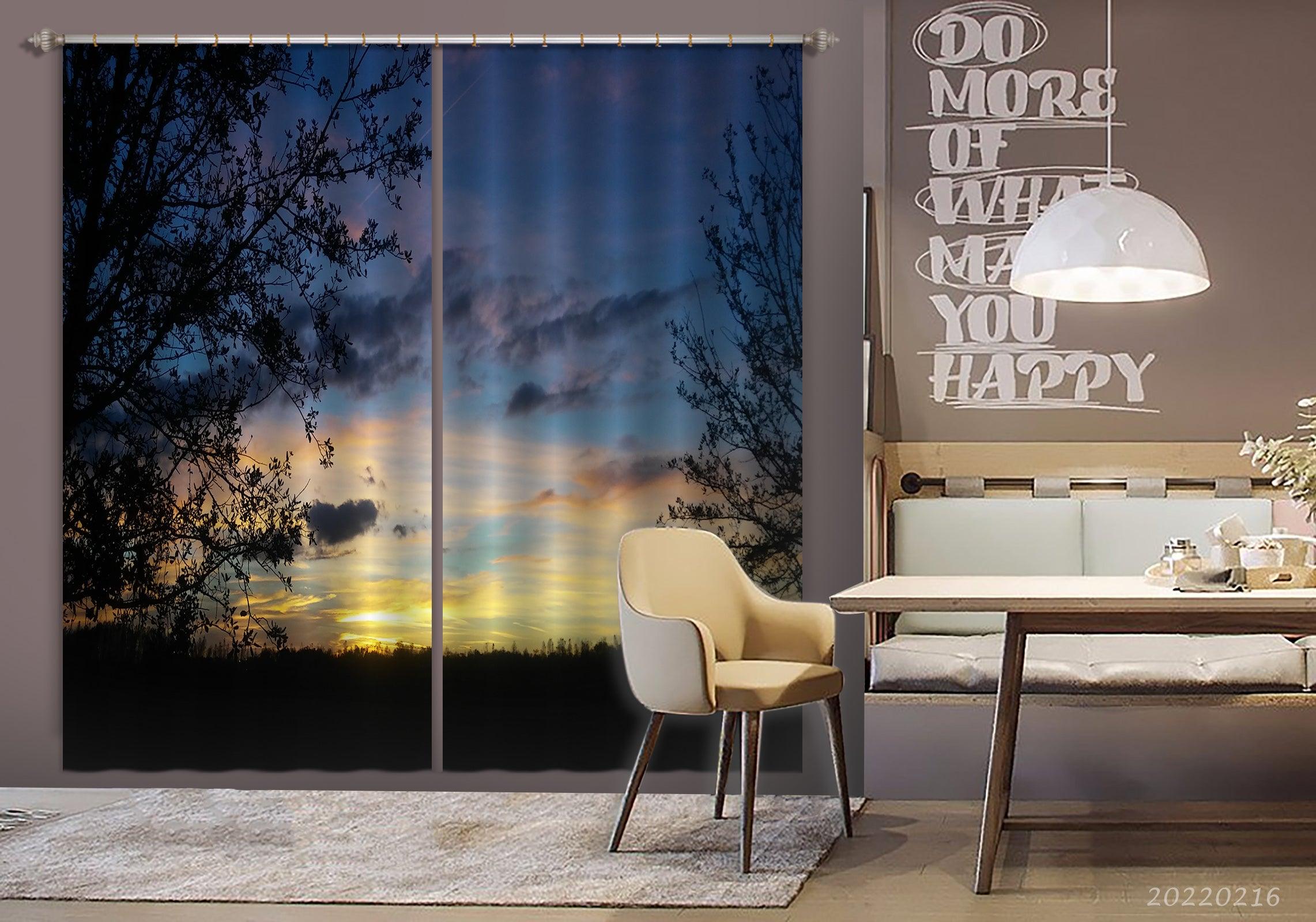 3D Wood Field Golden Sunrise Scenery Curtains and Drapes GD 2138- Jess Art Decoration